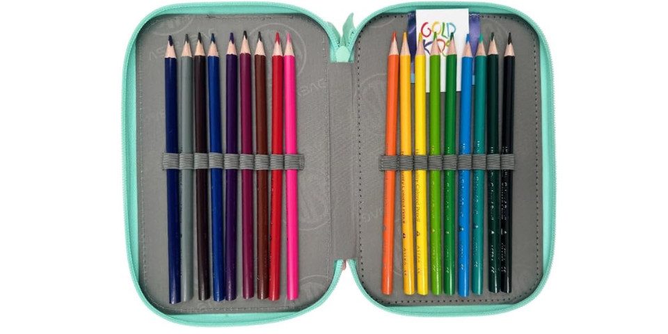GOLDKIDS Federmäppchen 3 Fächer - Mäppchen für Mädchen und Jungen -, (Federmappe 3-Fach, 1-tlg., Federtasche Gefüllte Schüleretui 46-teilig), - Schulmäppchen un – Bild 5 von 5