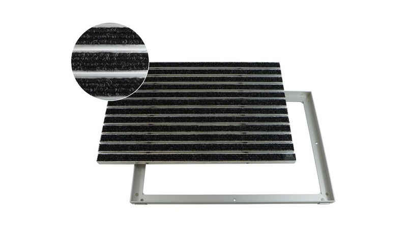 Fußmatte Emco Eingangsmatte DIPLOMAT + Rahmen 15mm Aluminium, Rips Anthrazit, Emco, rechteckig, Höhe: 15 mm, Größe: 750x500 mm, für Innen- und überdachten Außenbereich