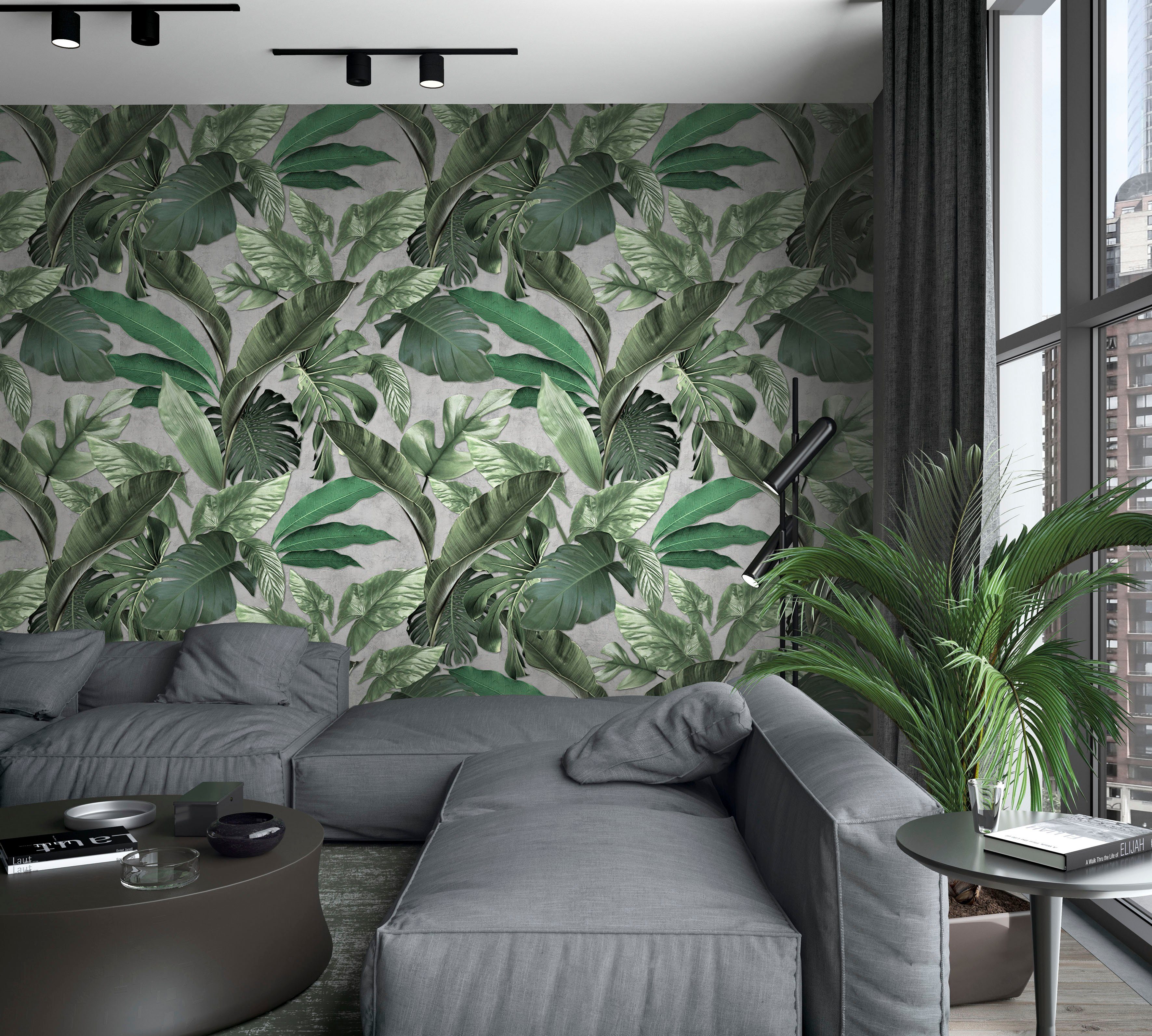 Marburg Fototapete Wohnzimmer grau Schlafzimmer für Leaves, moderne Küche Vliestapete texturiert