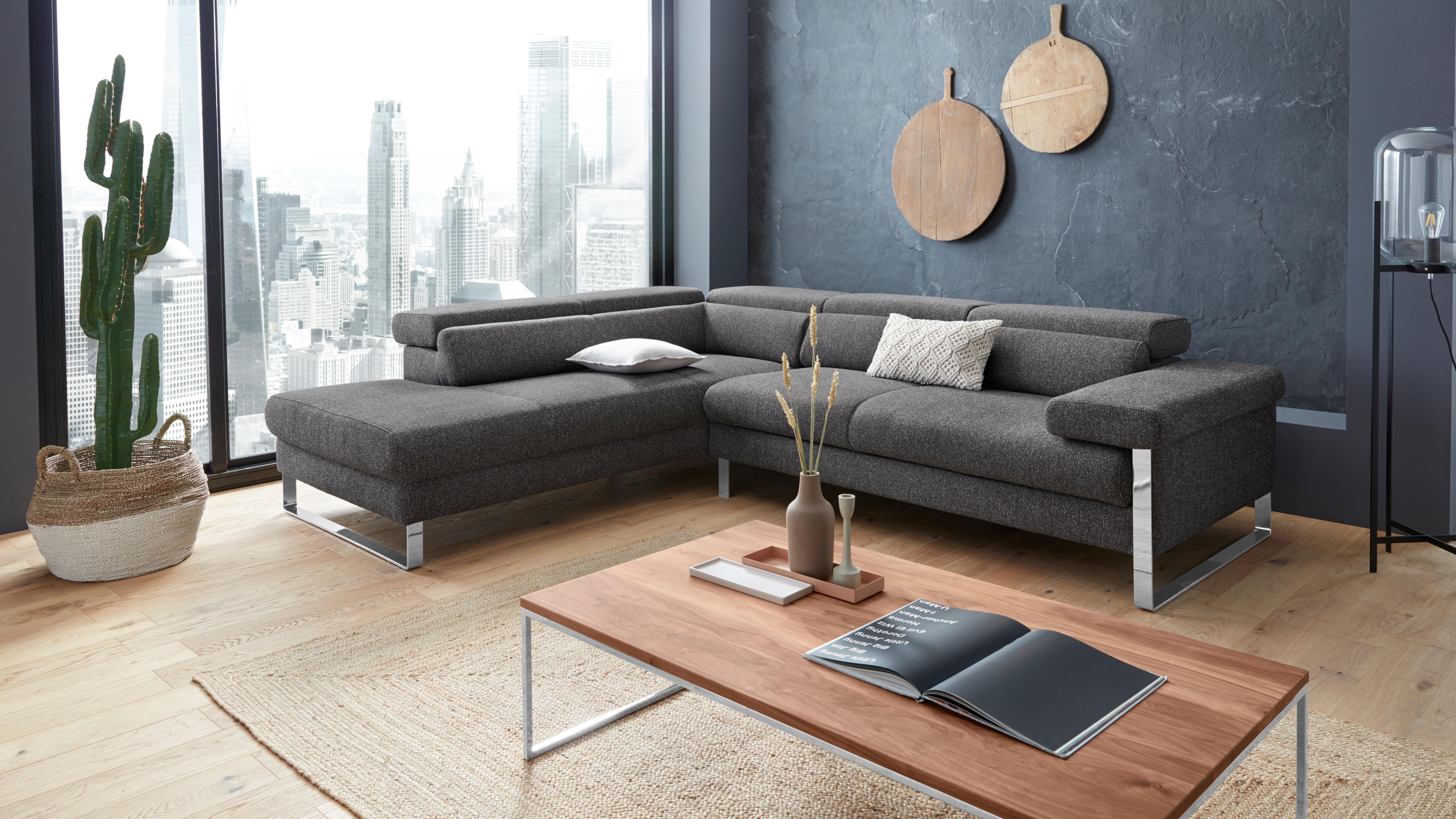 W.SCHILLIG Ecksofa finn, toller Sitzkomfort, L-Form, hochwertige Verarbeitungsdetails, German Design Award 2016, Fußgestell Chrom glänzend, Breite 281 cm