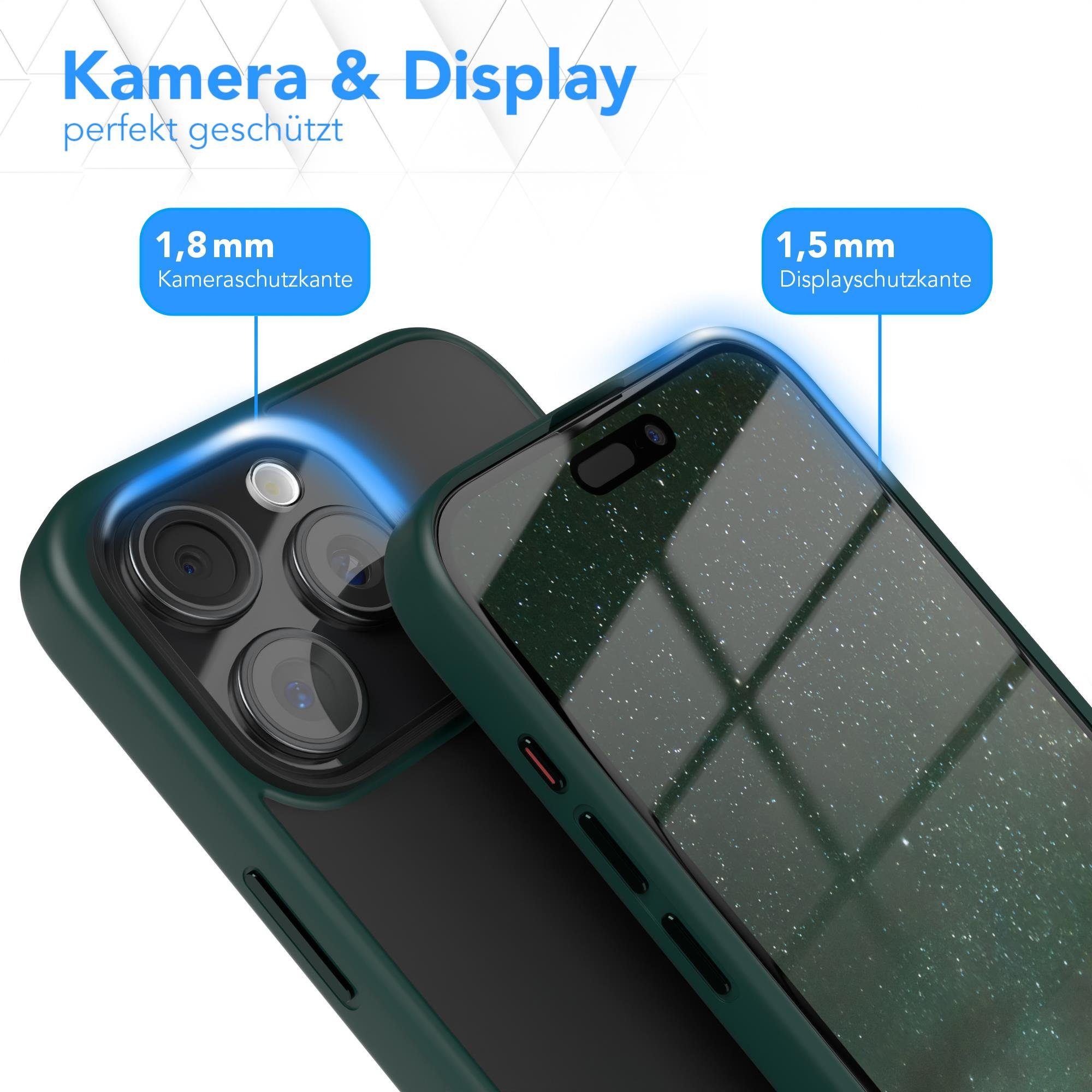 EAZY CASE Handyhülle Outdoor Case für Apple iPhone 15 Pro Max 6,7 Zoll, Slim Cover Durchsichtig Robust Back Cover stoßfest Grün / Nachtgrün – Bild 2 von 5