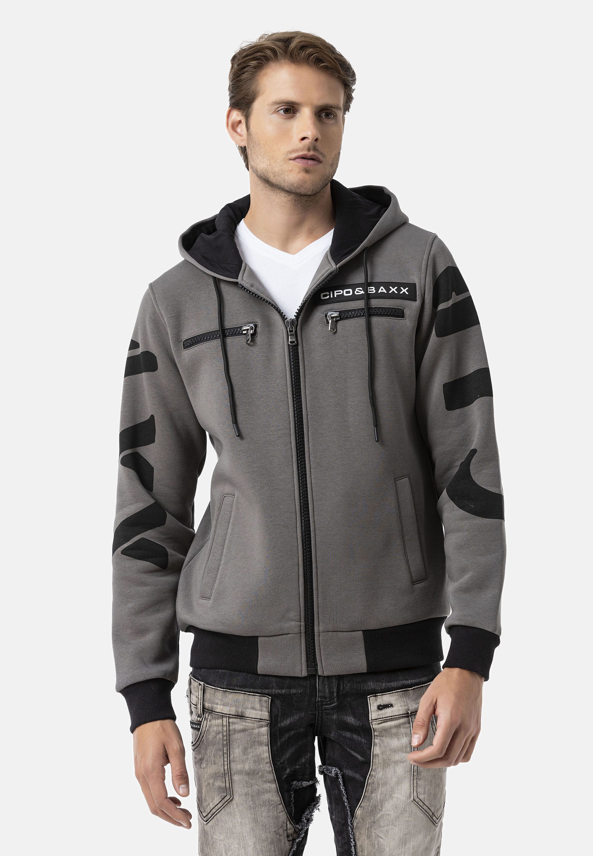 Cipo & Baxx Strickjacke Hoodie Sweat Jacket (1-tlg) mit Ärmel- und Rückenprint