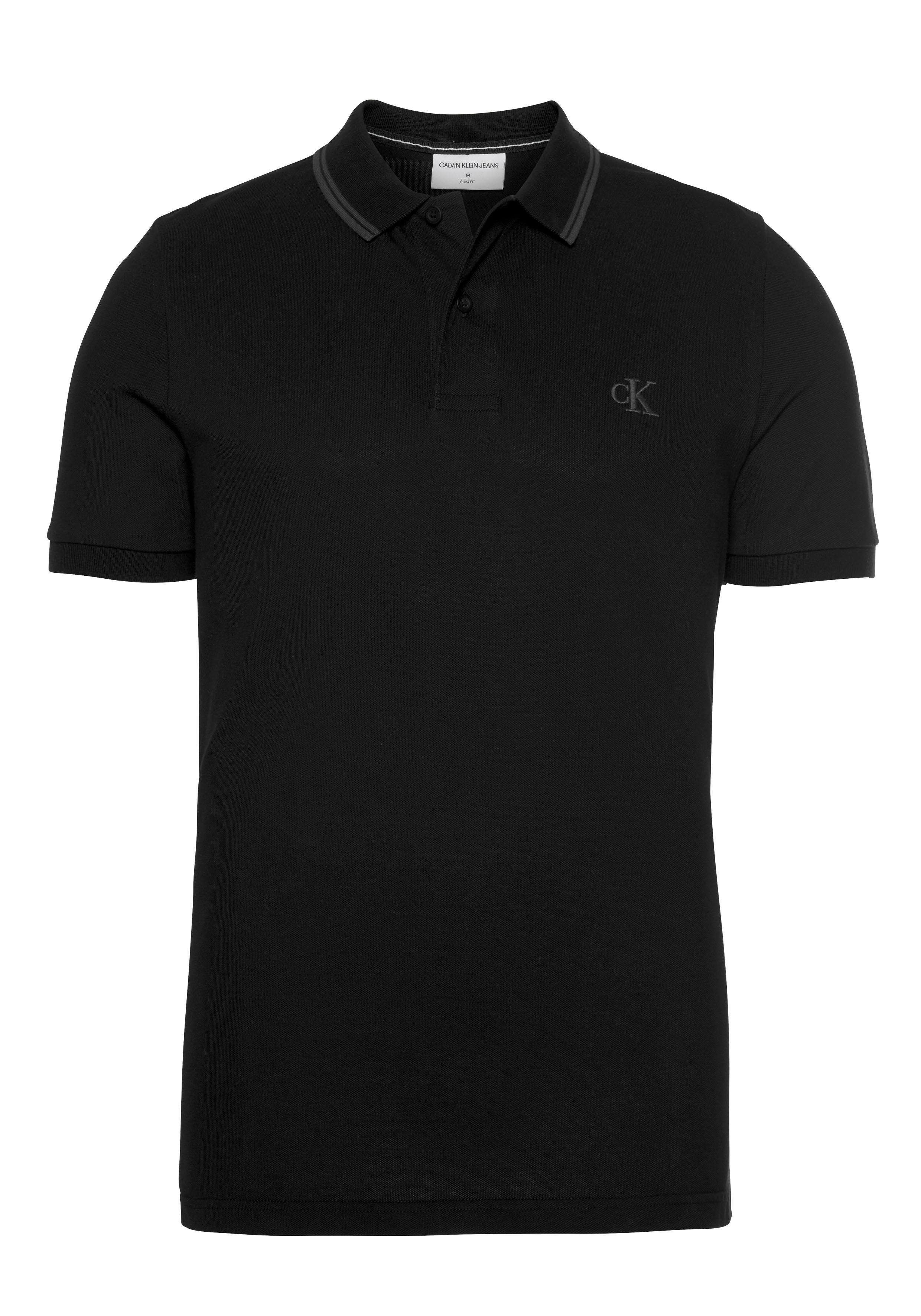 Raven Klein Calvin Poloshirt TIPPING Jeans SLIM POLO mit CK Black / ESSENTIAL CK Markenstickerei