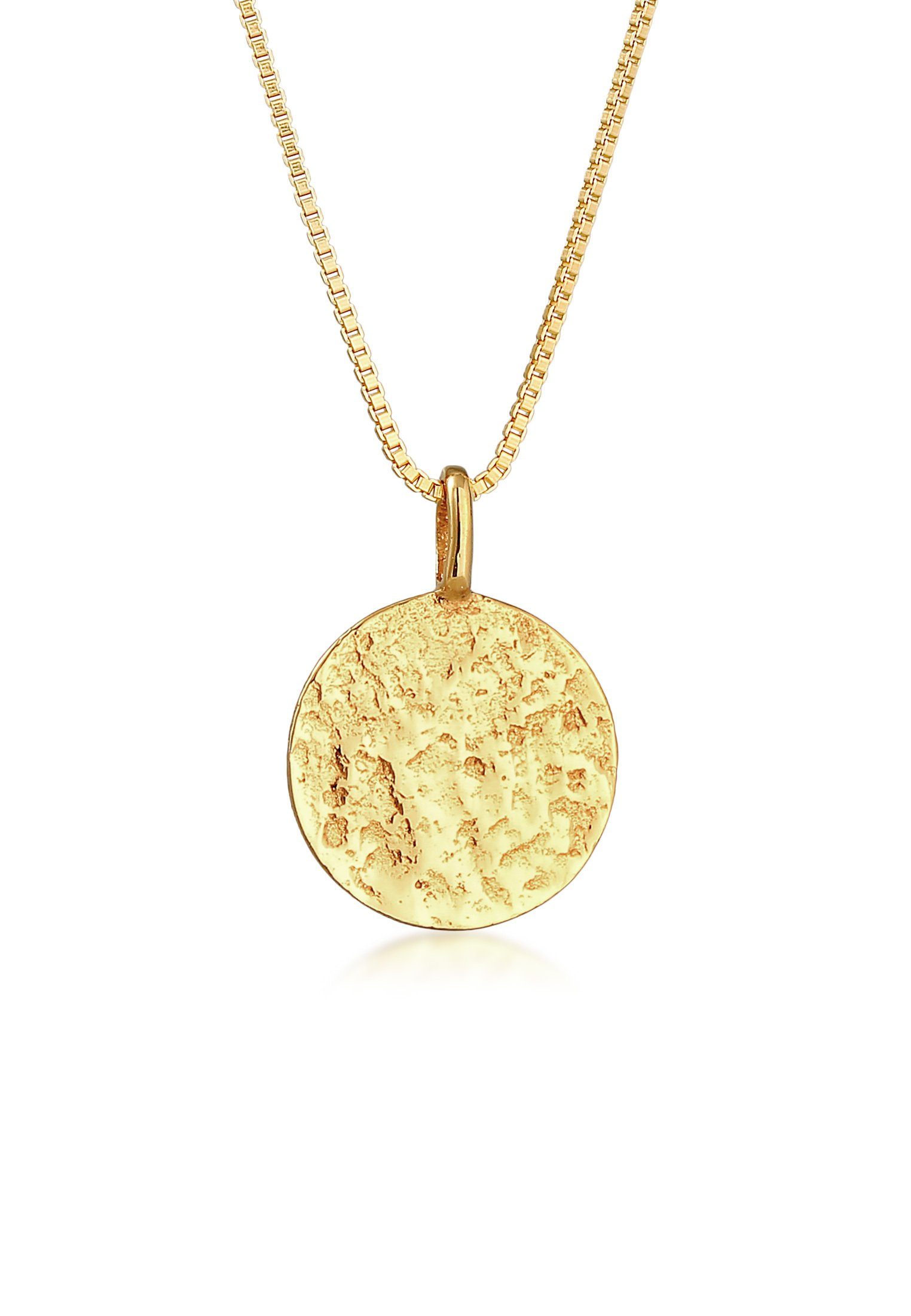 Kuzzoi Kette mit Anhänger Herren Basic Coin Plättchen gehämmert 925 Silber Gold