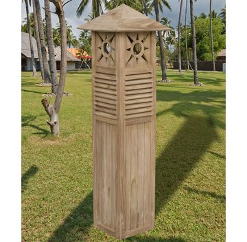 Trendyshop365 Außen-Stehlampe XL Teak-Holz Gartenlaterne 100cm für Draußen, ohne Leuchtmittel, fertig montiert, E27 Fassung, 230V Stromanschluss