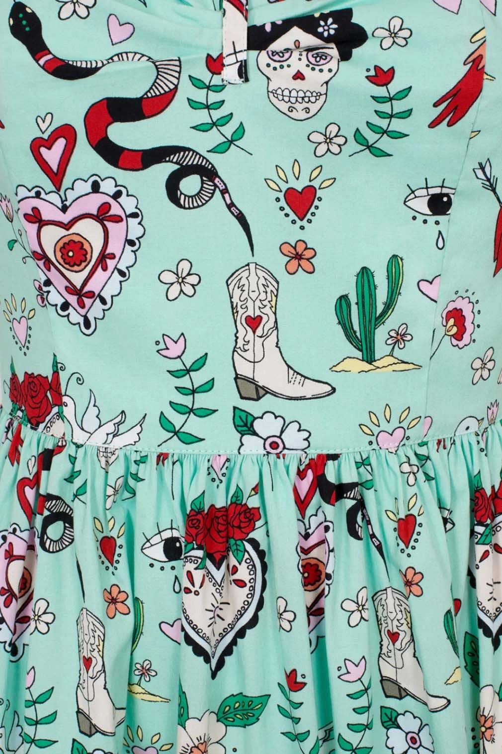 Hell Bunny Midikleid Tijuana Rockabilly Tattoo Skull Rosen Rockabella Blumen