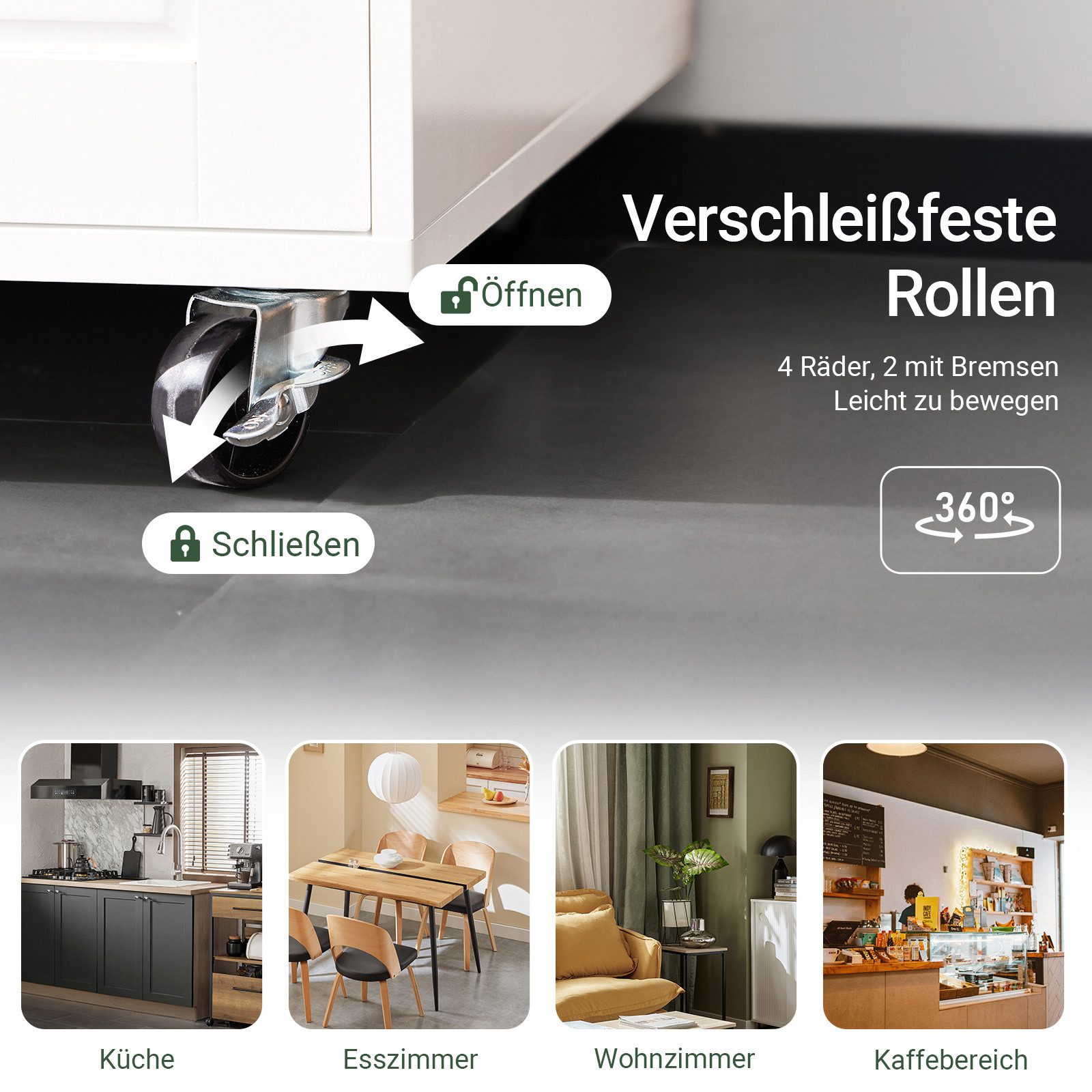 SoBuy Sideboard FSB78, Aufbewahrungsschrank Küchekommode Küchentrolley, auf Rollen Küchenwagen Mikrowellenschrank Küchenschrank Rollwagen