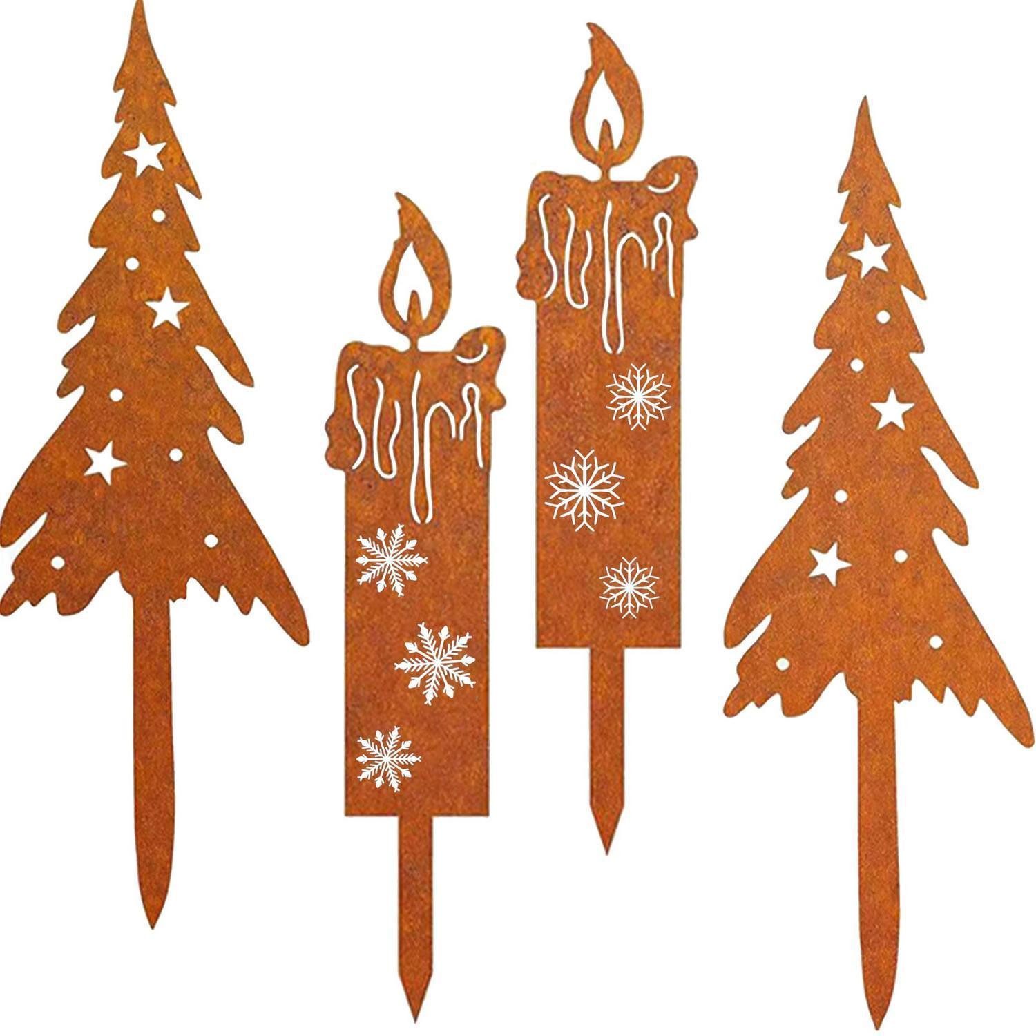 LuxusKollektion Dekobaum 4er Set Rost Deko Weihnachtsbaum Kerzen Outdoor (4 St)