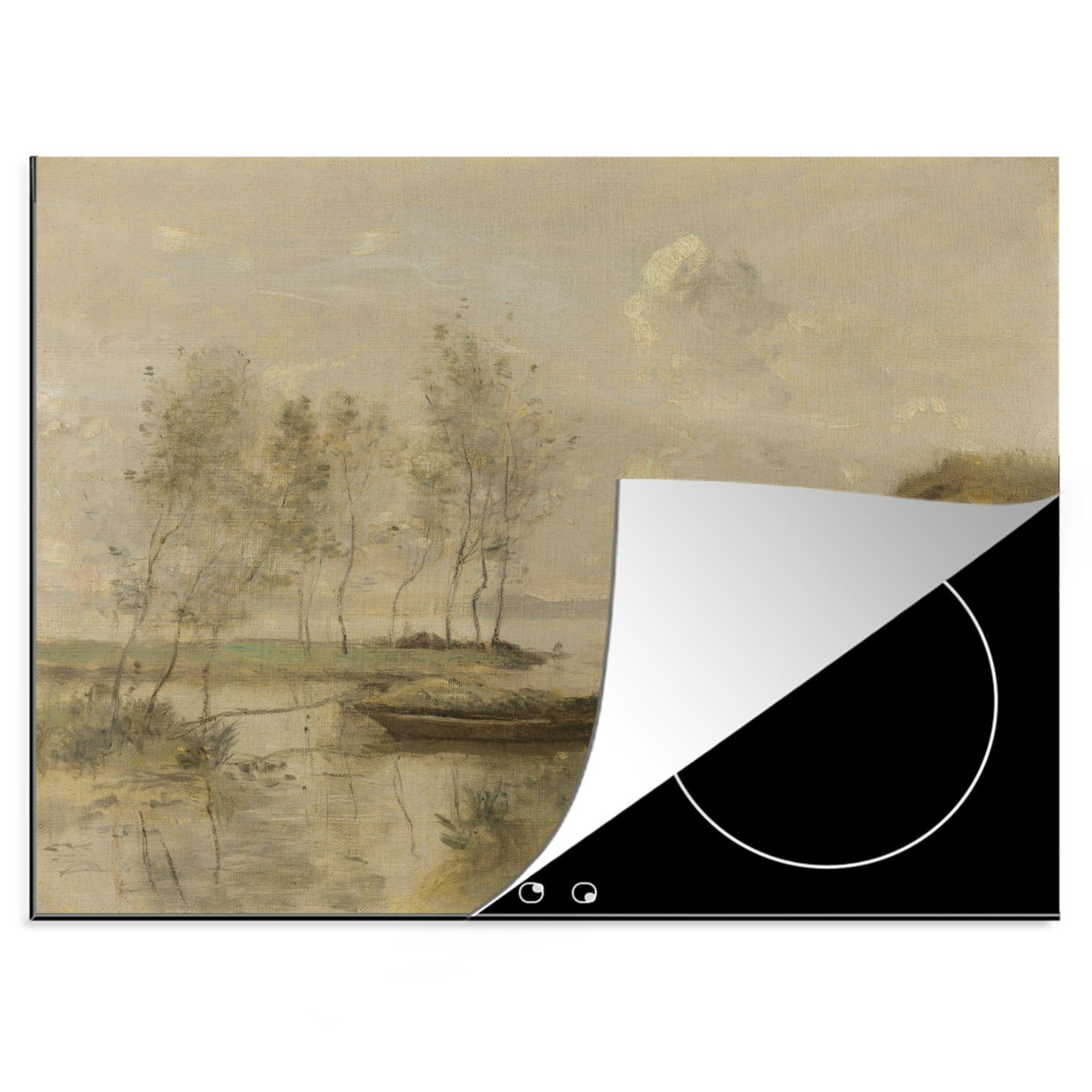 MuchoWow Herdblende-/Abdeckplatte Souvenir von Palluel - Gemälde von Jean-Baptiste Camille Corot, Vinyl, (1 tlg), 70x52 cm, Mobile Arbeitsfläche nutzbar, Ceranfeldabdeckung