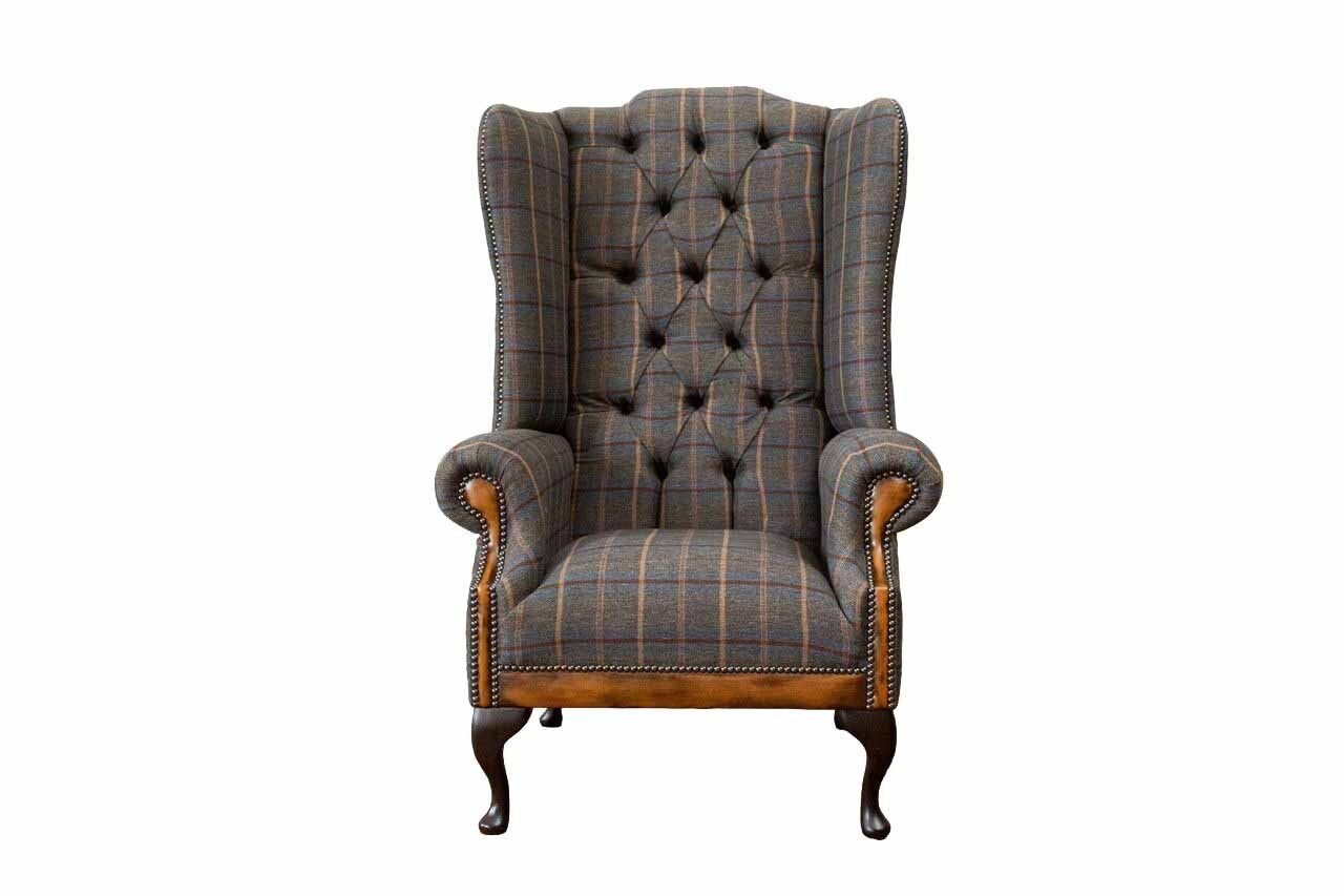 JVmoebel Ohrensessel Chesterfield Sessel Couch Polster 1 Sitzer Textil Ohrensessel Polster, Made in Europe