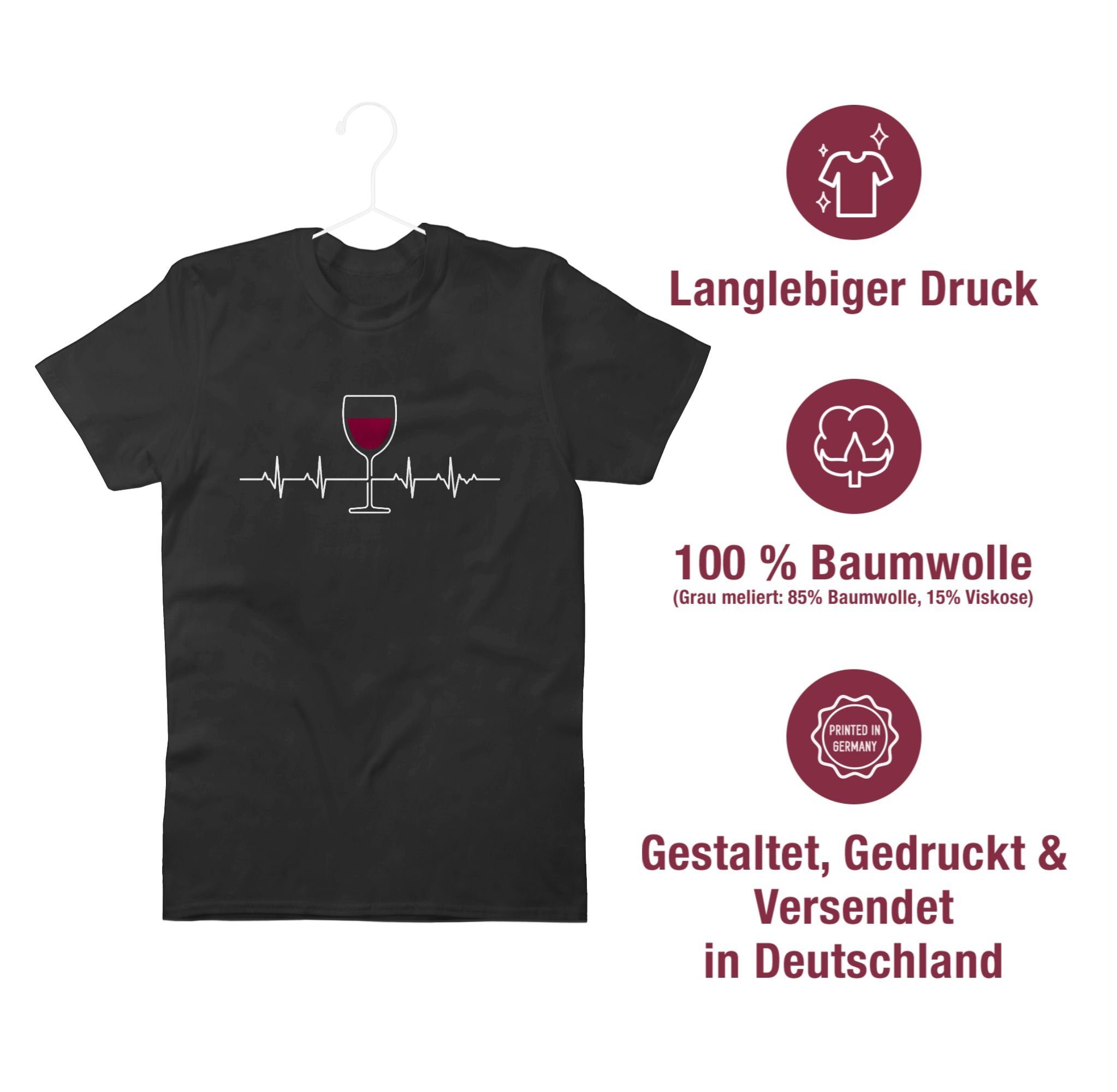 Shirtracer T-Shirt Herzschlag Rotwein Symbol Schwarz 01 Outfit und Zeichen