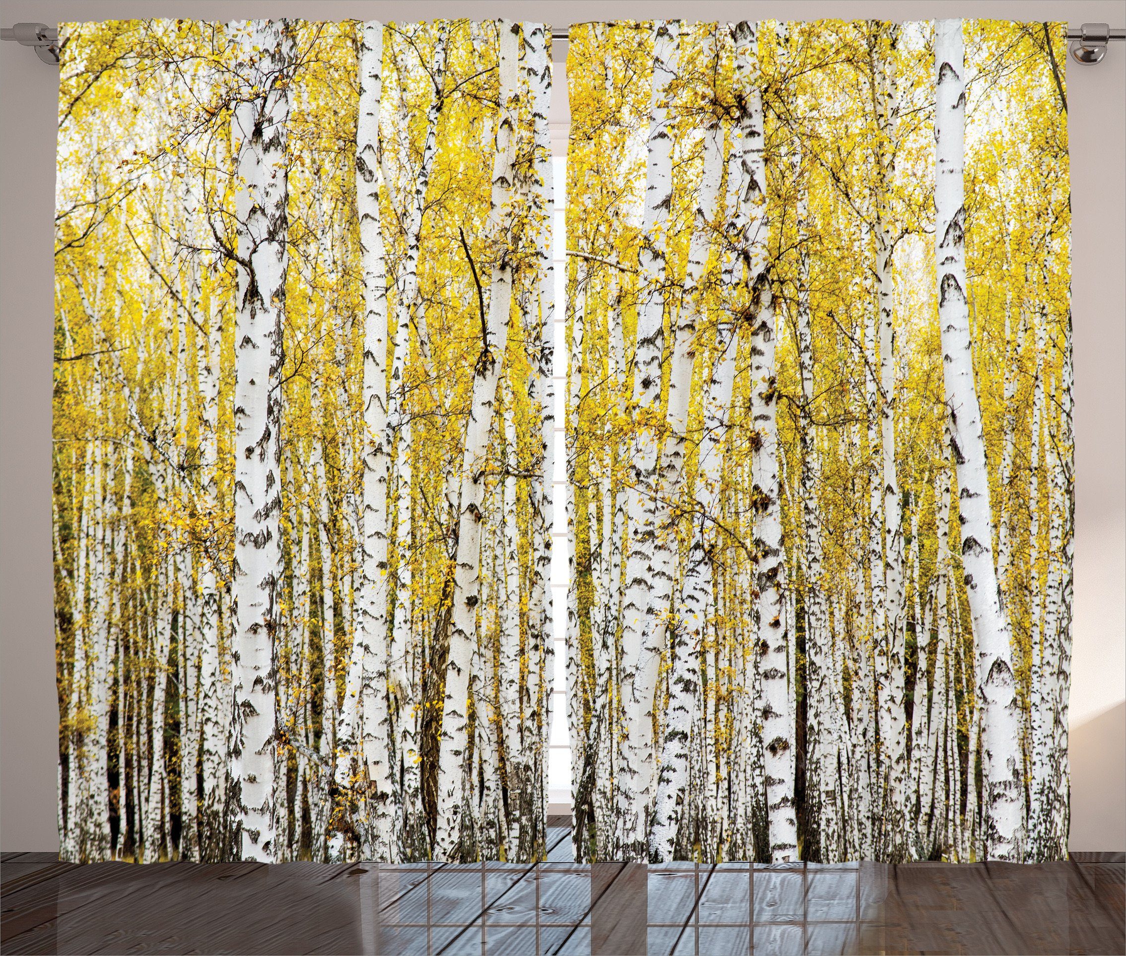 Gardine Schlafzimmer Kräuselband Vorhang mit Schlaufen und Haken, Abakuhaus, Herbst Wald Golden Leaves