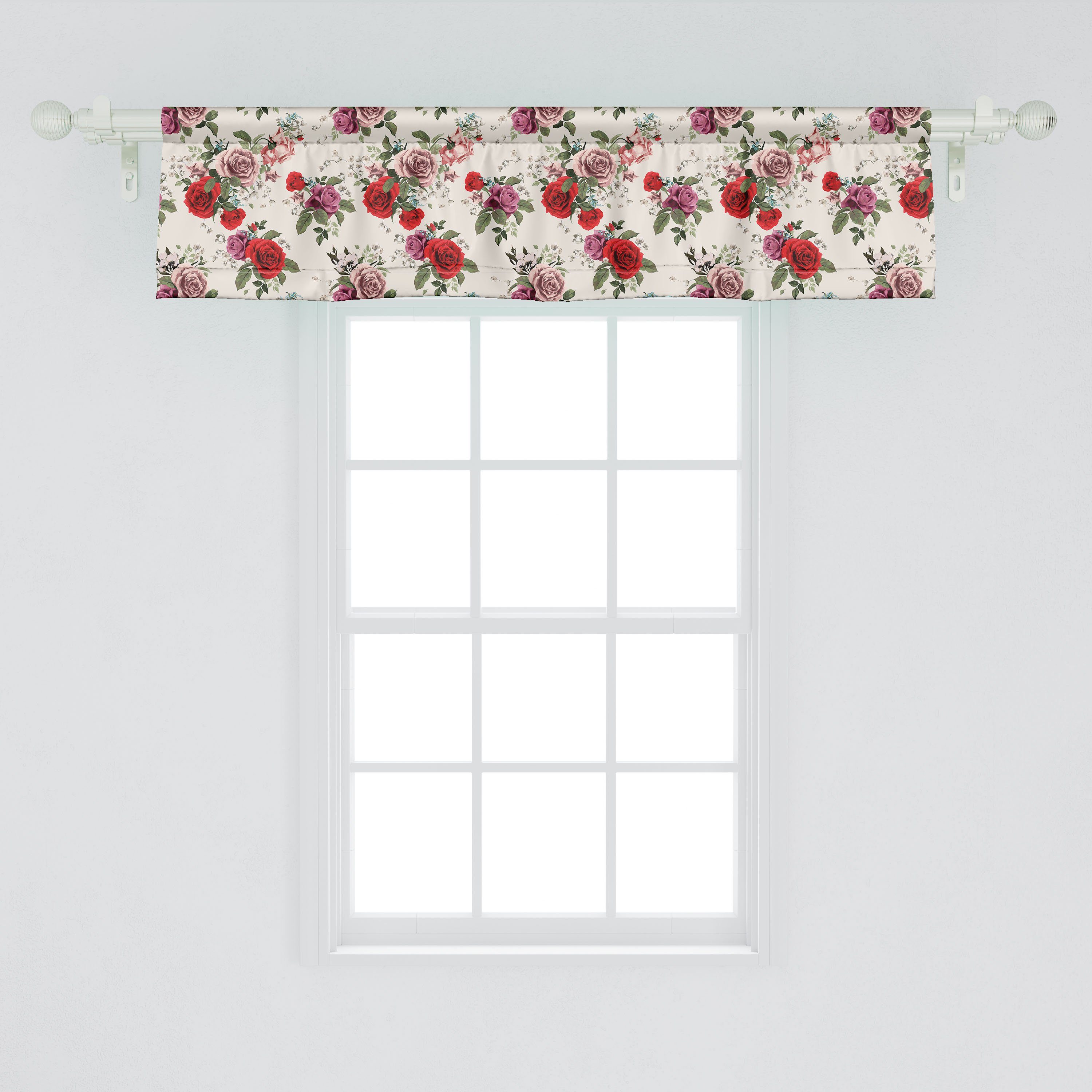 Scheibengardine Vorhang Volant für Abakuhaus, Dekor Schlafzimmer Küche Sommer Blumen-Blatt Microfaser, Romantisches Stangentasche, mit