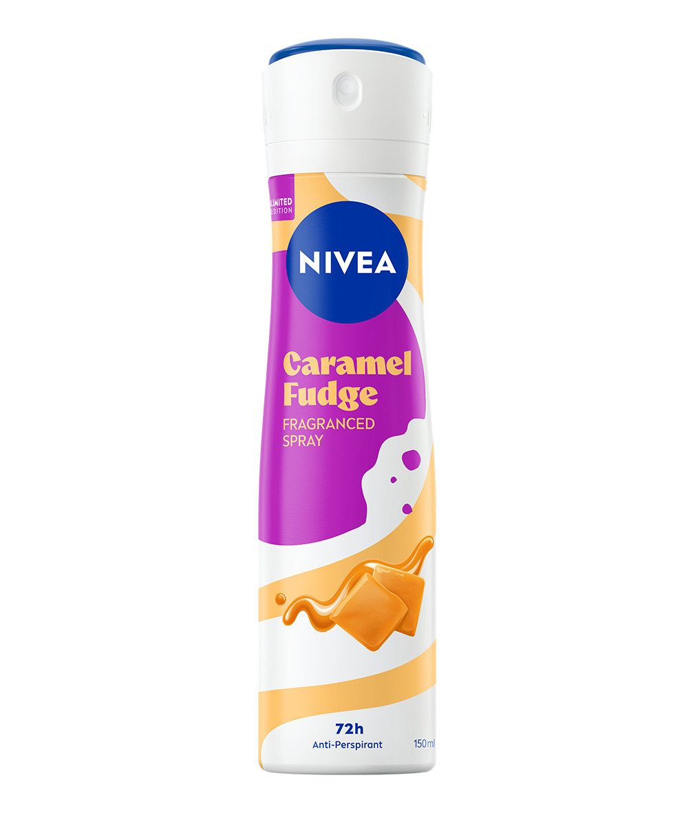 Nivea Deo-Spray Deo Caramel Fudge 6x150ml 72‑h‑Anti-Transpirant‑Schutz Limited Edition, Set, 6-tlg., Warmer Duft nach cremigem, gesalzenem Karamell-Fudge – Bild 2 von 3
