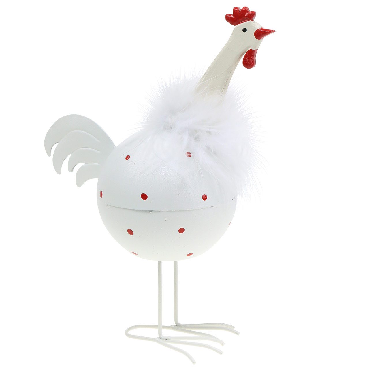Osterhase Huhn Weiß mit Roten Punkten 21cm - Osterdeko Frühling Metall Holz