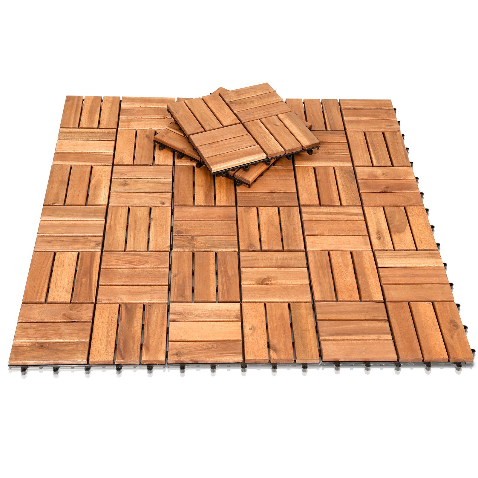 TolleTour Holzfliesen 1-5m² Terrassenfliese Akazie Bodenfliesen 30x30cm Platten Bodenfliese 12 latten 3m²