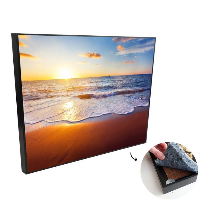 MuchoWow Akustikplatte Strand - Meer - Sonne - Horizont (1-St) Malerei gegen Akustik Akustikplatten Gemälde Bilder Modern Deko
