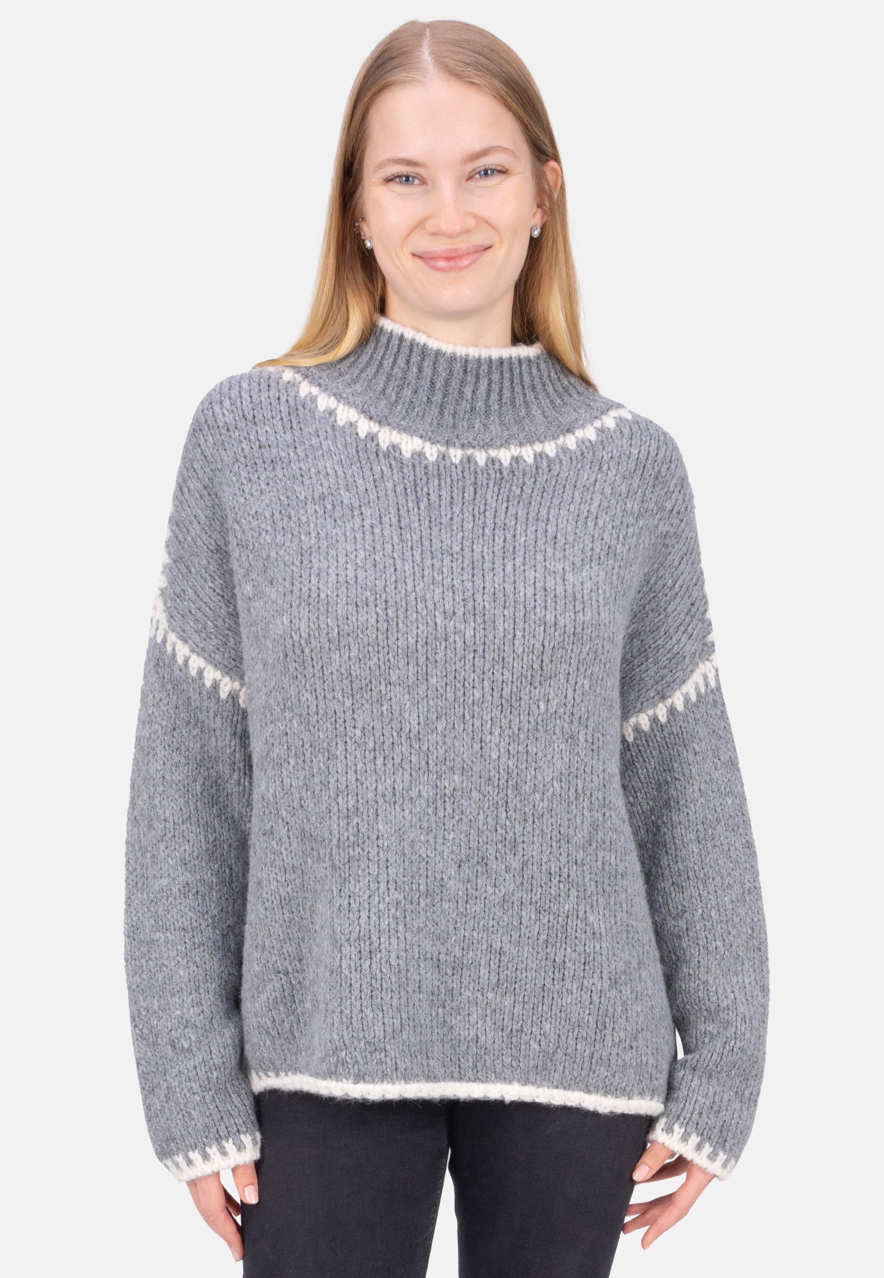 Seasons of April V-Ausschnitt-Pullover JOLIE Damen Вязаные свитера mit Stehkragen und Farbakzenten