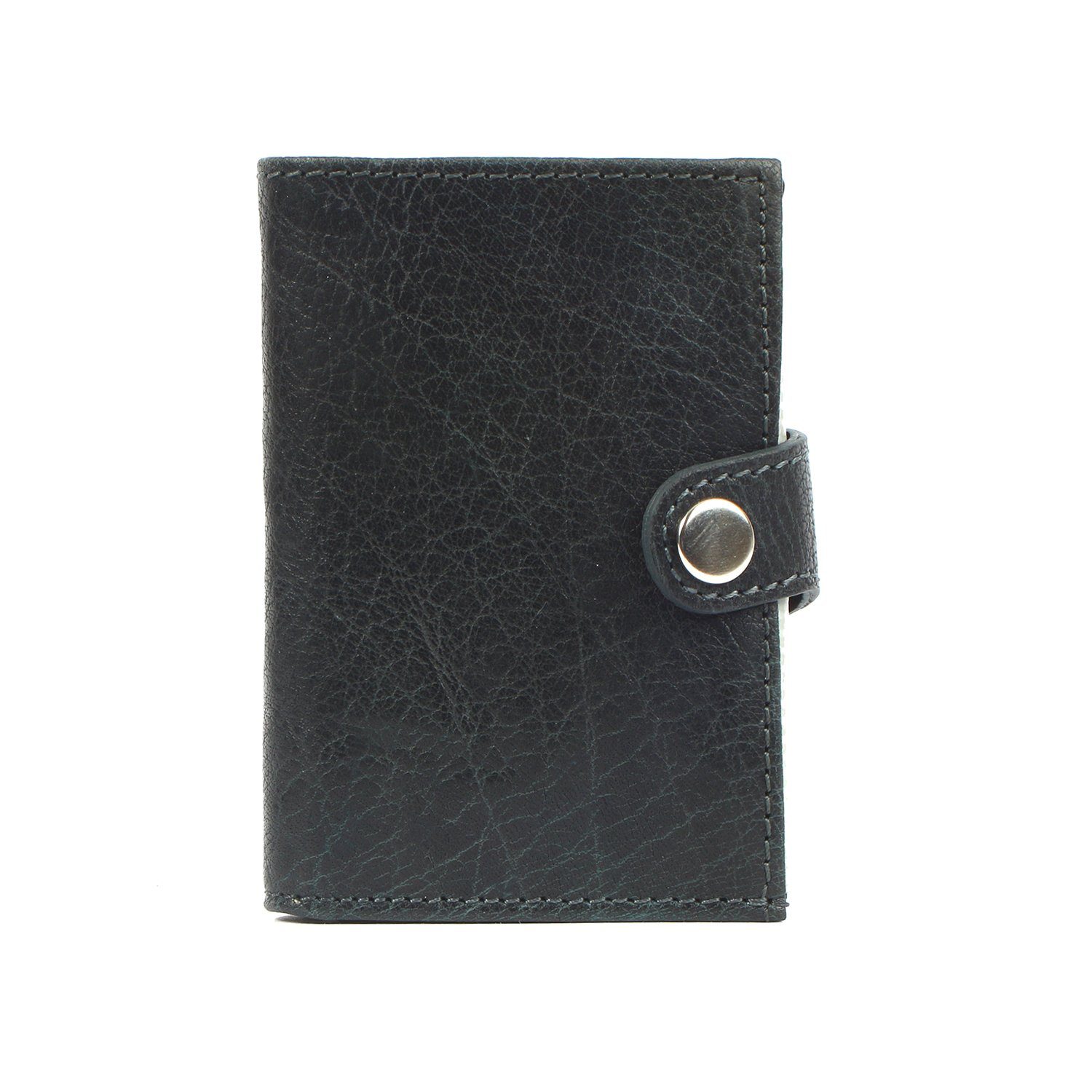 Margelisch Mini Geldbörse noonyu single leather, Kreditkartenbörse aus Upcycling Leder steelblue