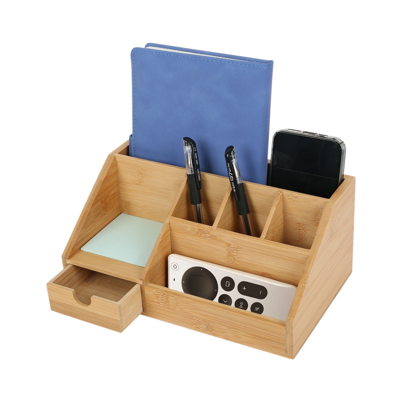 TWSOUL Badorganizer Schreibtisch-Organizer aus Bambus und Holz, Holzoptik mit kleiner Schublade