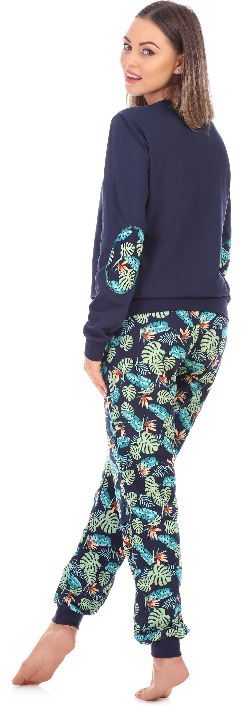 Damen Marineblau Style MS10-168 Merry Blätter Schlafanzug Schlafanzug