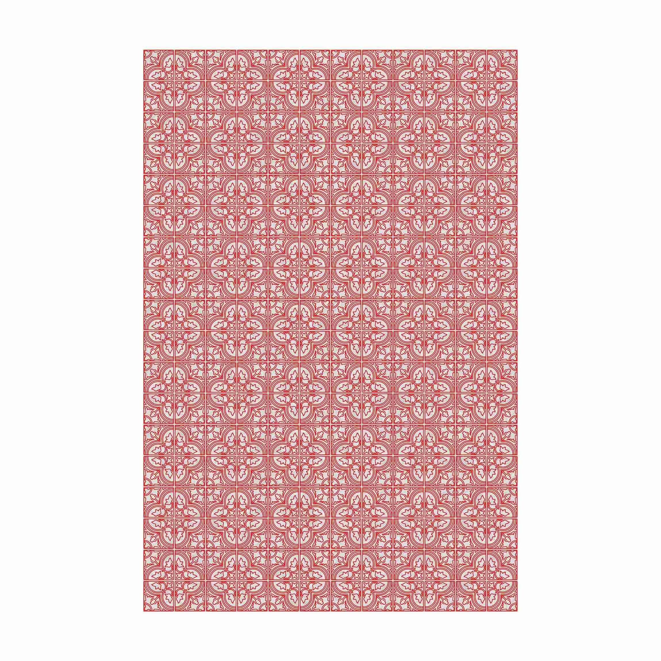 Bilderdepot24 Teppich Vinyl Wohnzimmer Schlafzimmer Flur Küche Fliesen Muster, rechteckig - rot glatt, nass wischbar (Küche, Tierhaare) - Saugroboter & Bodenheizung geeignet