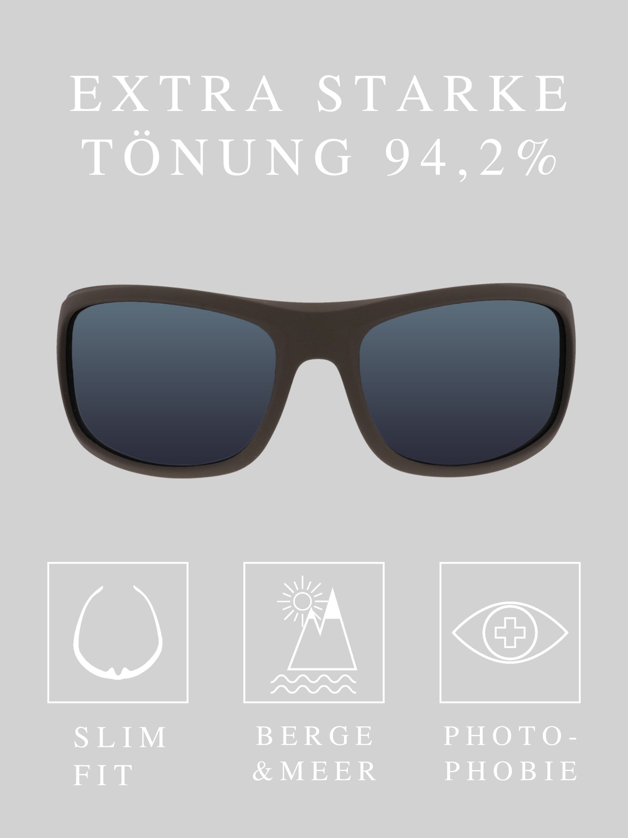 ActiveSol Sonnenbrille Erebos, Extra Dunkel, Kategorie 4 Polarisiert, Photophobie, Berge und See