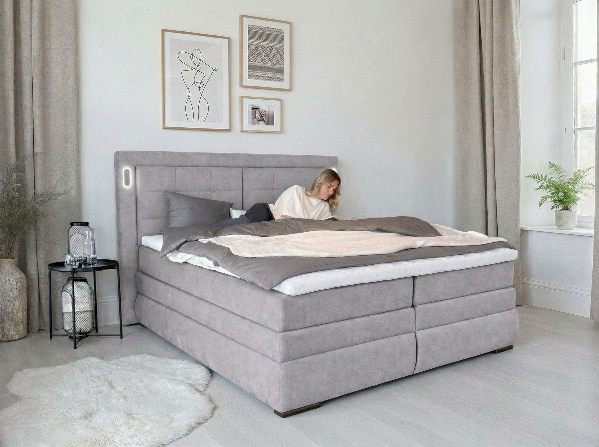 OTTO home Boxspringbett MIVVA mit Bettkasten, mit Taschenfederkernmatratze H3, H3/H4 mix, H4 (mit hochwertigem Luxus-Microfaser-Stoff, wahlweise mit LED-Leuchte – Bild 3 von 5