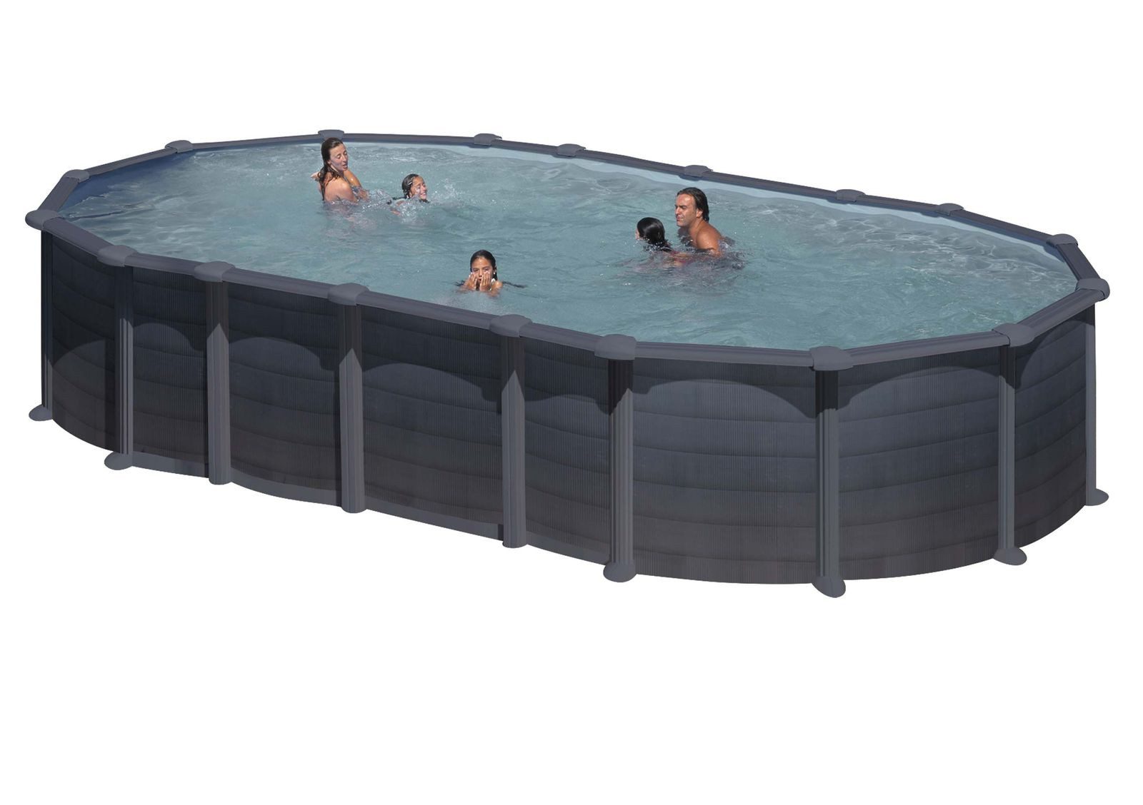 swim & fun Pool Ovaler Stahlwandpool L730 × B375 × H132 cm – Familienpool Komplett-Set