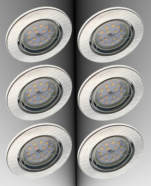 TRANGO LED Einbauleuchte, 6er Set 6729-069MO LED Einbaustrahler in ALU gebürstet schwenkbar inkl. 6x 5 Watt 3000K warmweiß Ultra Flach LED Modul, Einbauspots, Deckenlampe, Badleuchte, Deckenleuchte, Spots