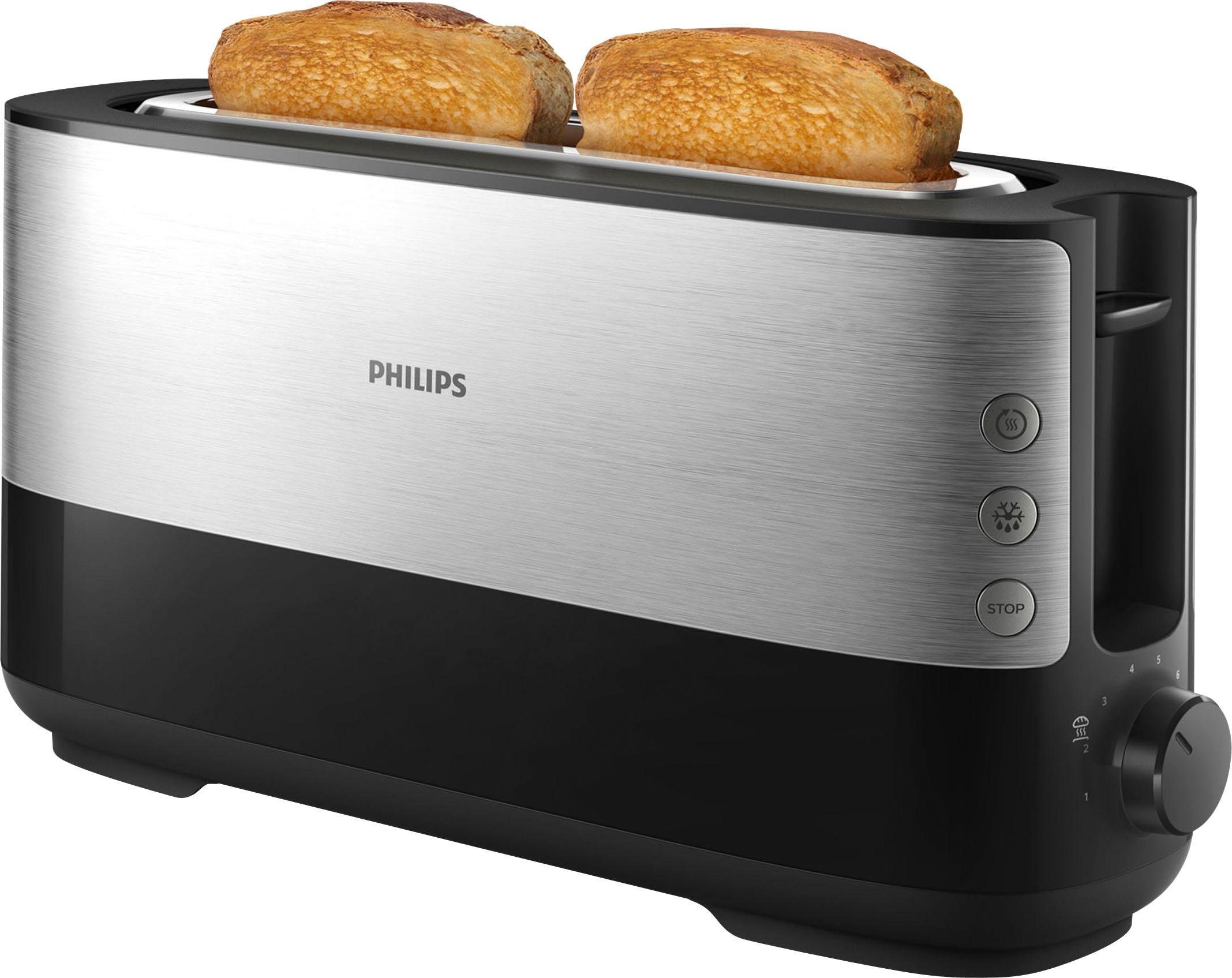 Philips Тостеры HD2692/90, 1 langer Schlitz, für 2 Scheiben, 950 W, mit Aufwärm- und Auftaufunktion, integriertem Brötchenaufsatz