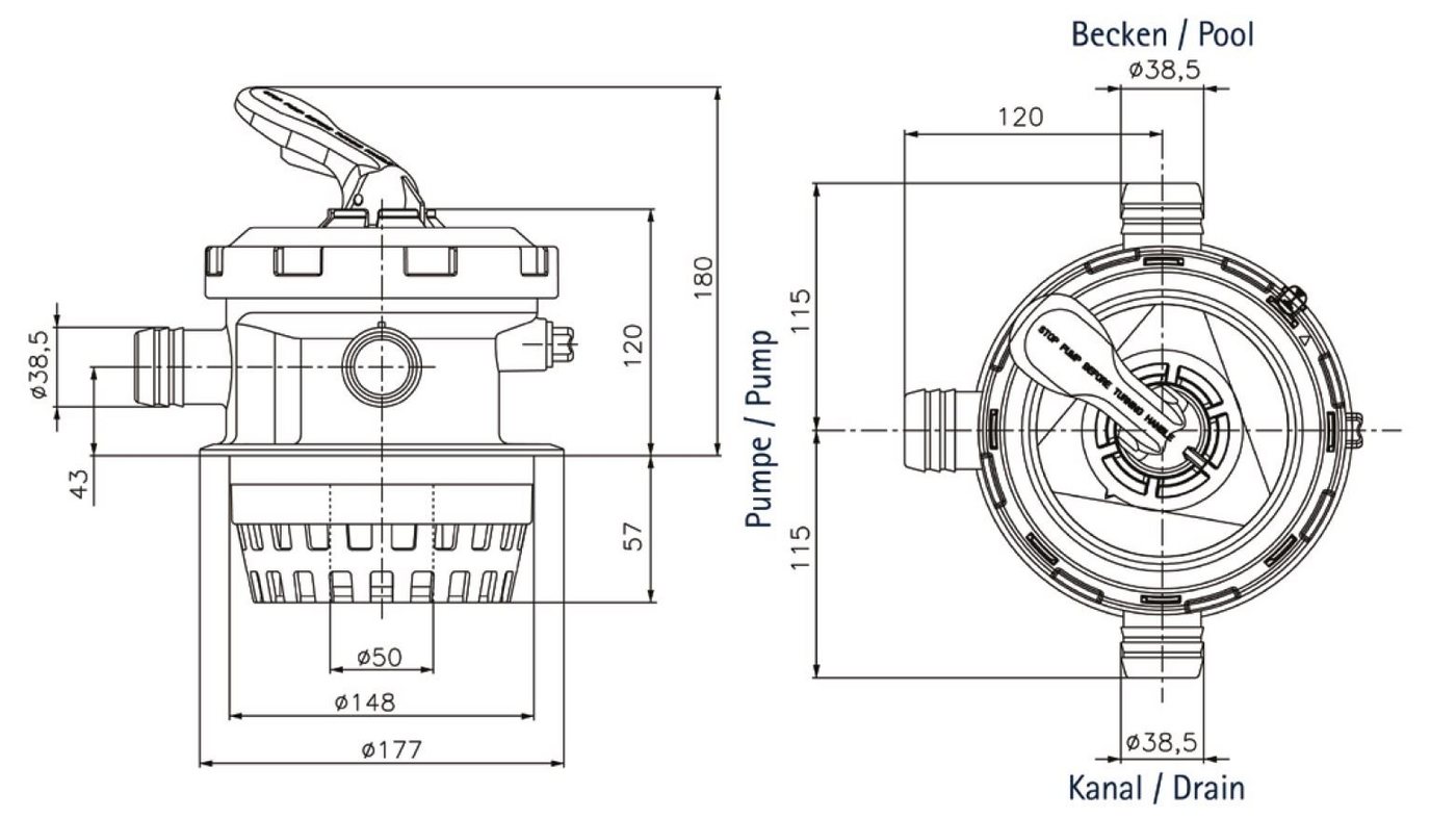 Thumbnail - Midas Whirlpoolmatte Midas 6-Wege-Ventil - 1 ½ " - Top Mount