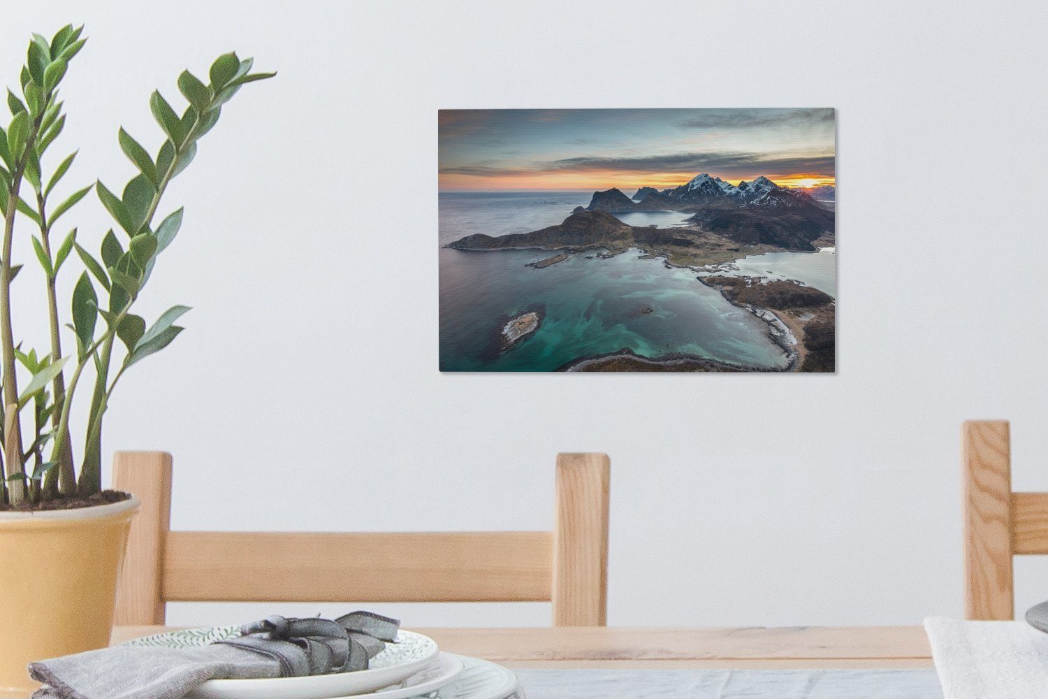 Fjorde bei Aufhängefertig, in Wandbild Wanddeko, (1 Norwegen, Leinwandbild cm Leinwandbilder, St), OneMillionCanvasses® Sonnenaufgang 30x20