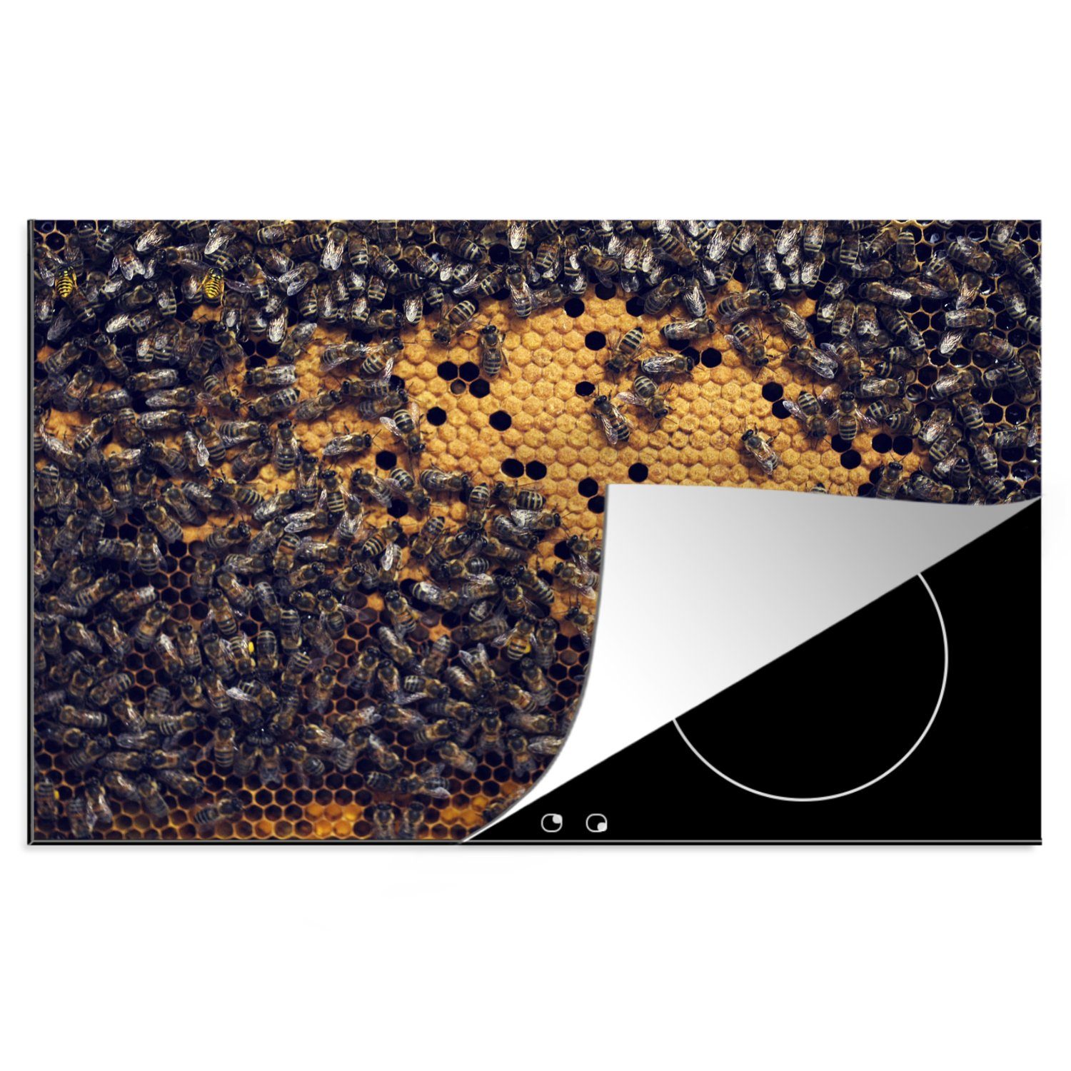 MuchoWow Herdblende-/Abdeckplatte Bienen auf die Honigwabe, für (1 Schutz tlg), küche, Induktionskochfeld 81x52 Vinyl, cm, Ceranfeldabdeckung einer