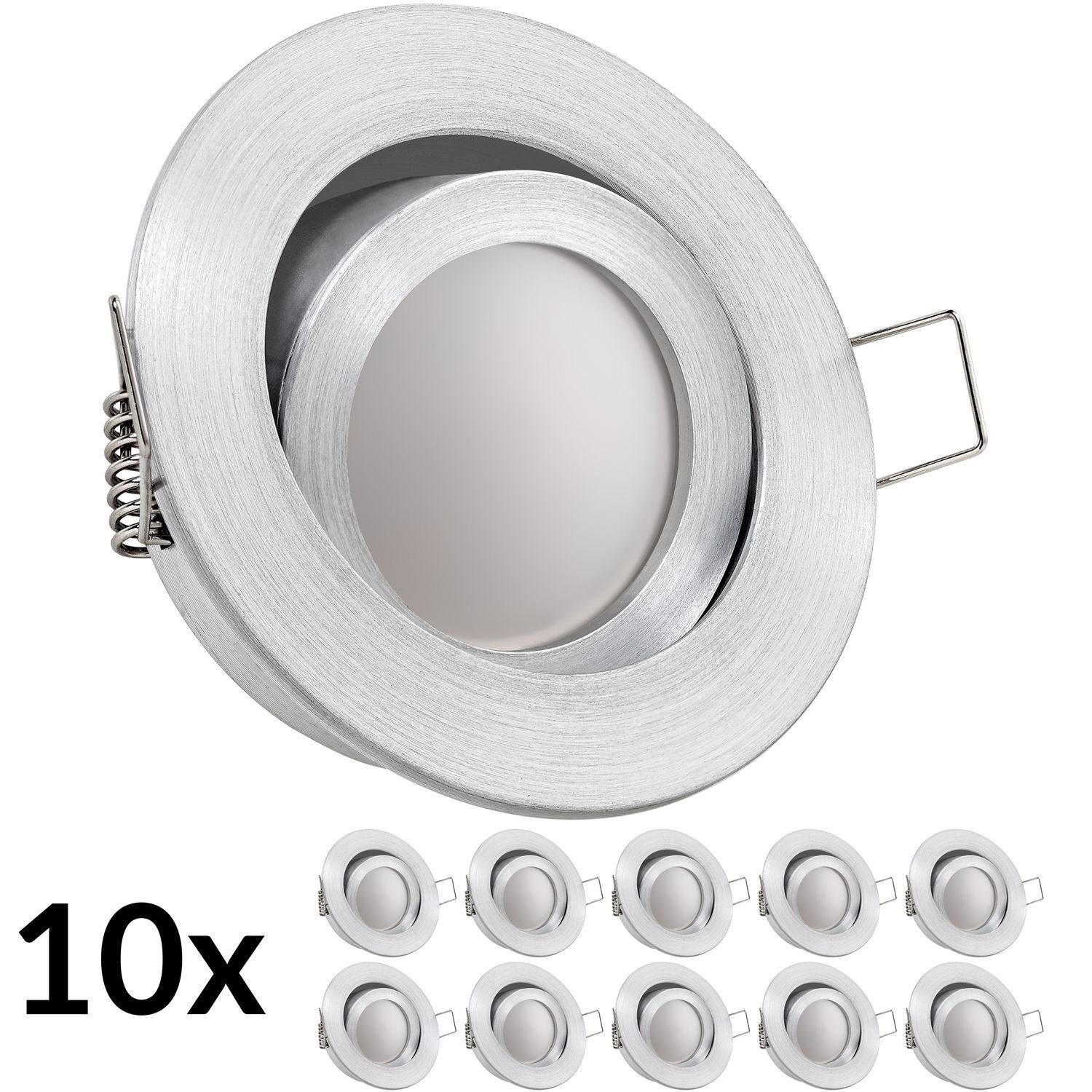 10er LED LEDANDO Einbaustrahler Aluminium mit natur GU10 4000K LED LED Markens Einbaustrahler Set