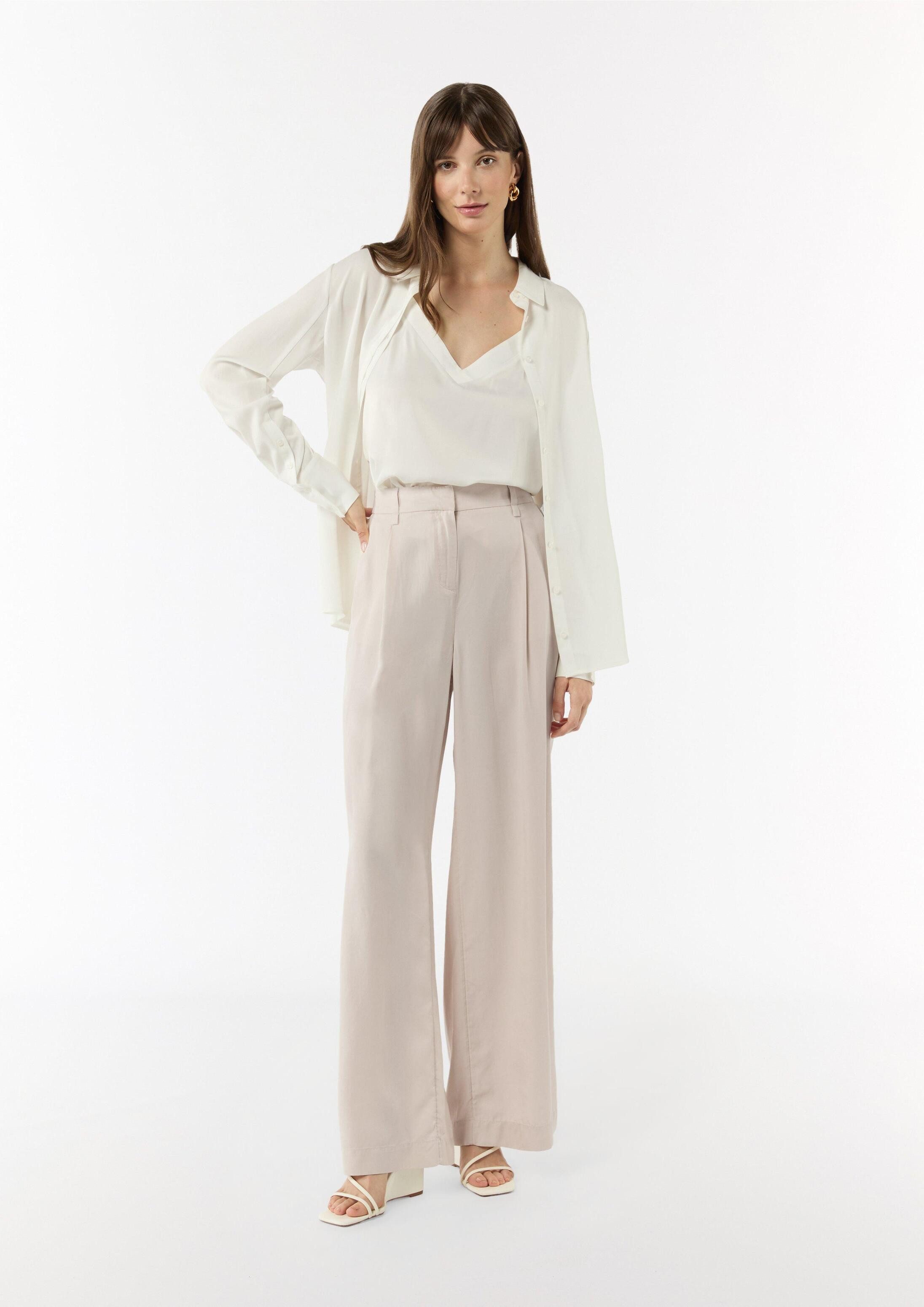 comma Chinos Hose Wide-Leg-Hose aus Lyocell mit Elastikbund und angedeuteten Taschen