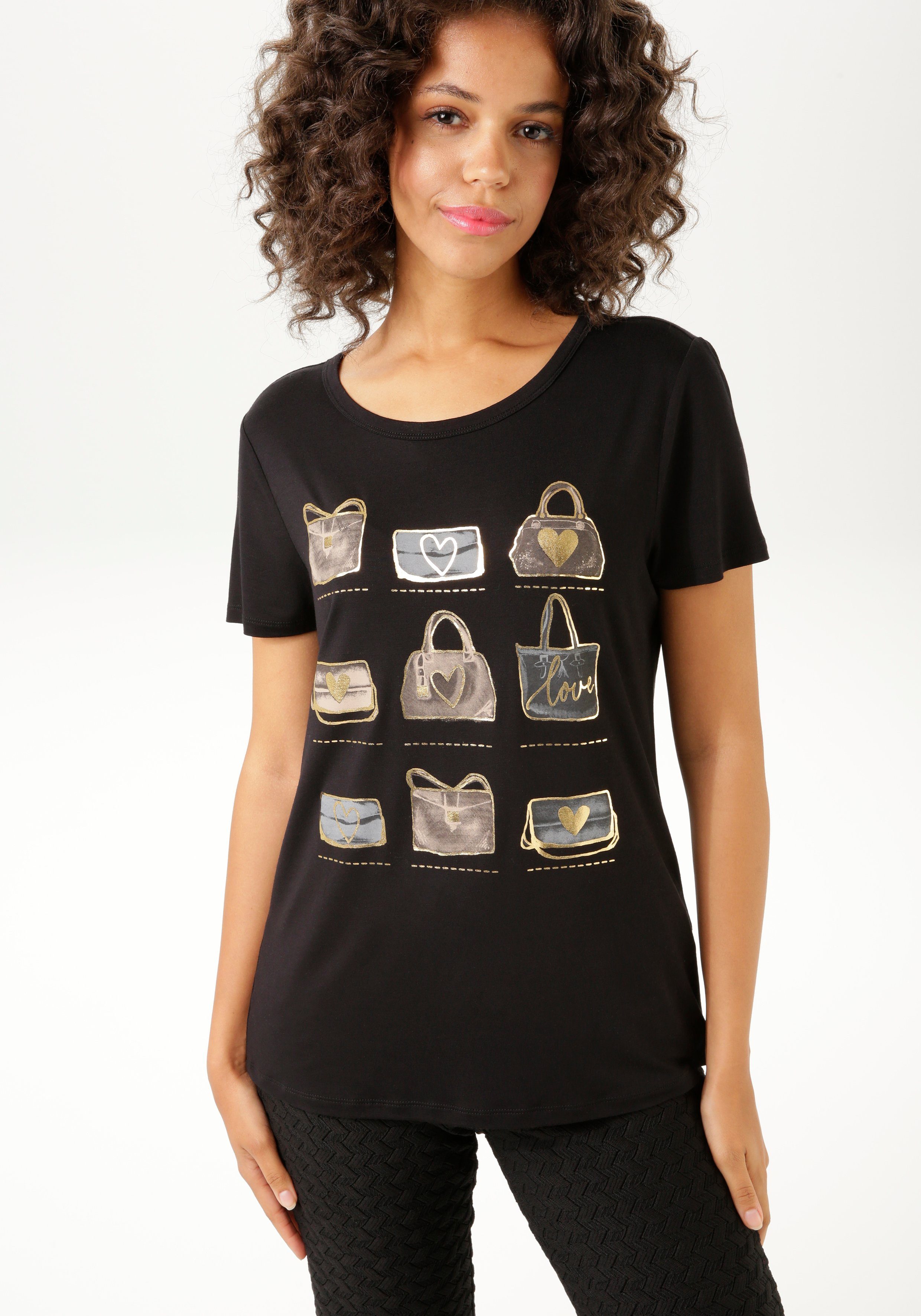Frontdruck, KOLLEKTION mit Folienprint teilweise T-Shirt - glitzerndem CASUAL NEUE Aniston