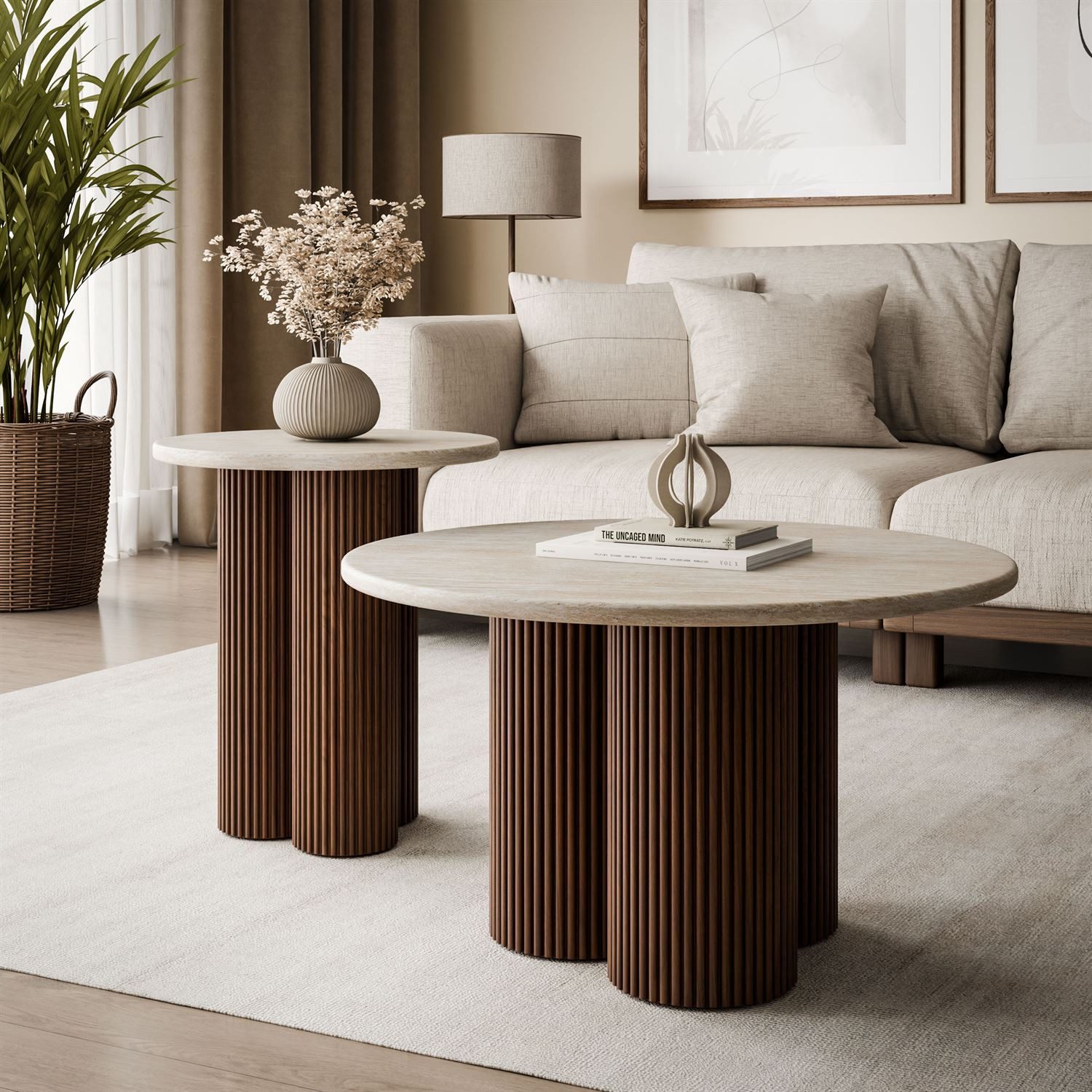 Lookway Couchtisch -Set CANYON 2in1 mit geriffeltem Sockel