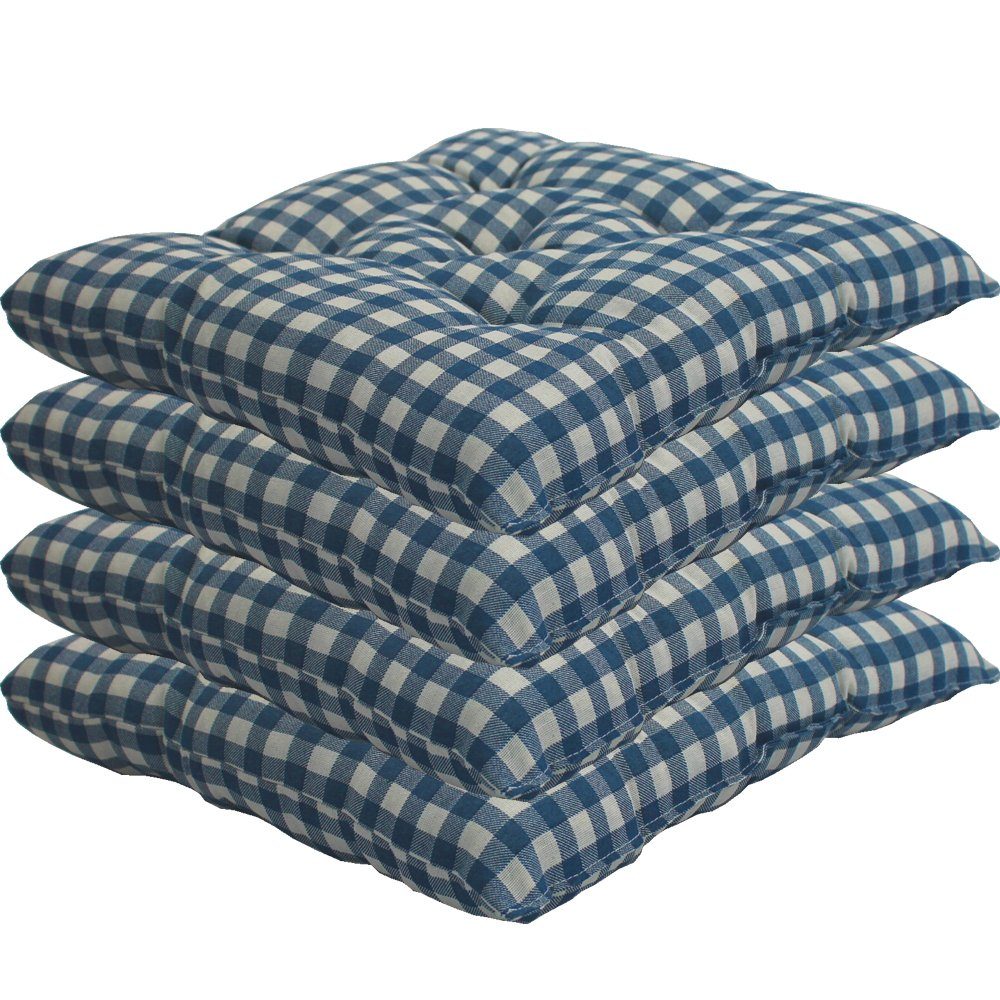 NYVI Stuhlkissen Sitzkissen Genua 4er Set - Dekokissen Sitzauflage für Indoor & Outdoor, Komfortabel & Robust, Gartenstuhlauflagen für 40x40 cm große Stühle karo-blau