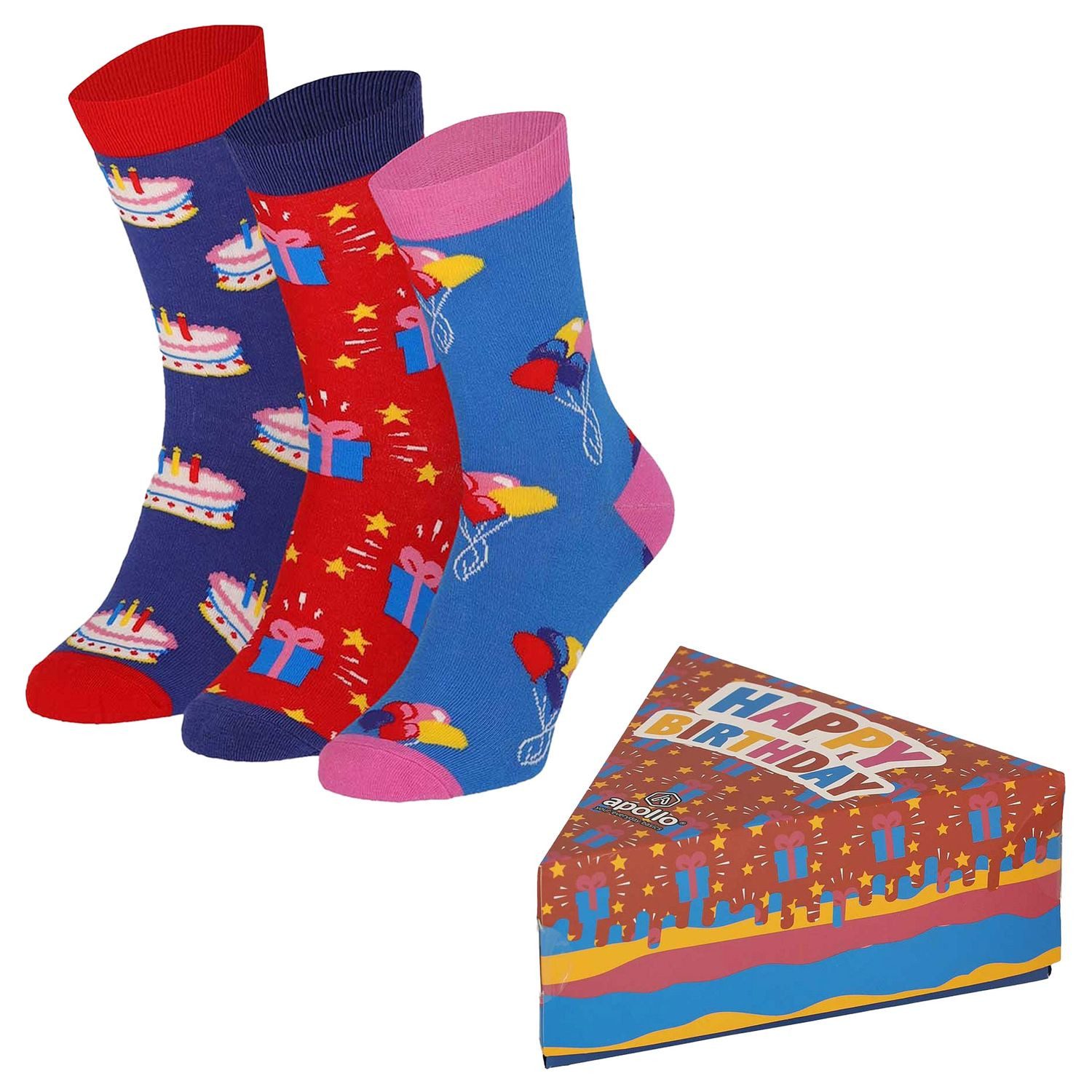Apollo Socken Party Socken (3-Paar) 3 Paar, verpackt in einer Geschenk-Box im Tortenstück-Design