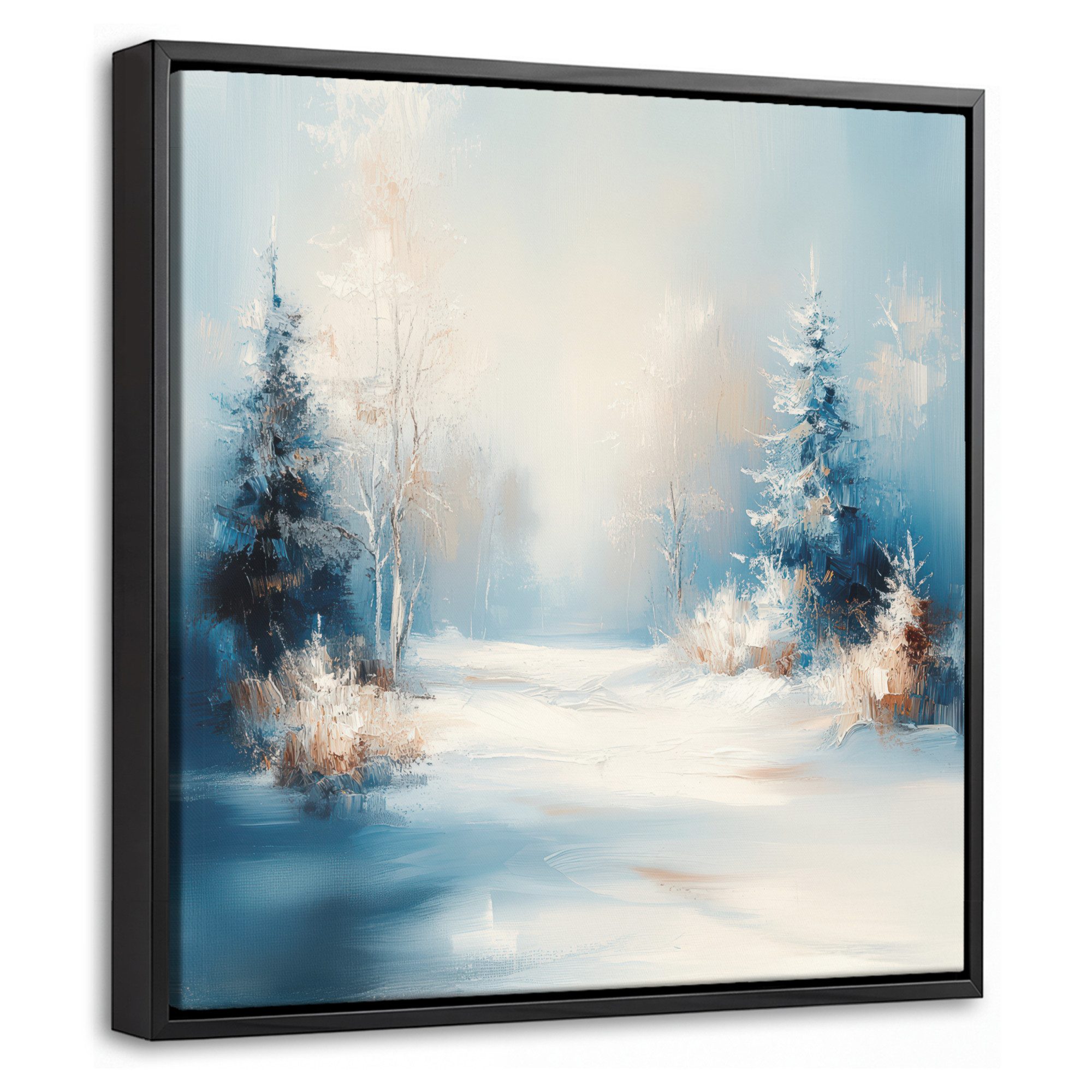 OneMillionCanvasses® Leinwandbild mit Rahmen - Wald – Winter – Natur – Abstrakt – Schnee, Fotodruck (1 St), Leinwand Bilder Klein, Wand Dekoration Aesthetic 20x20cm