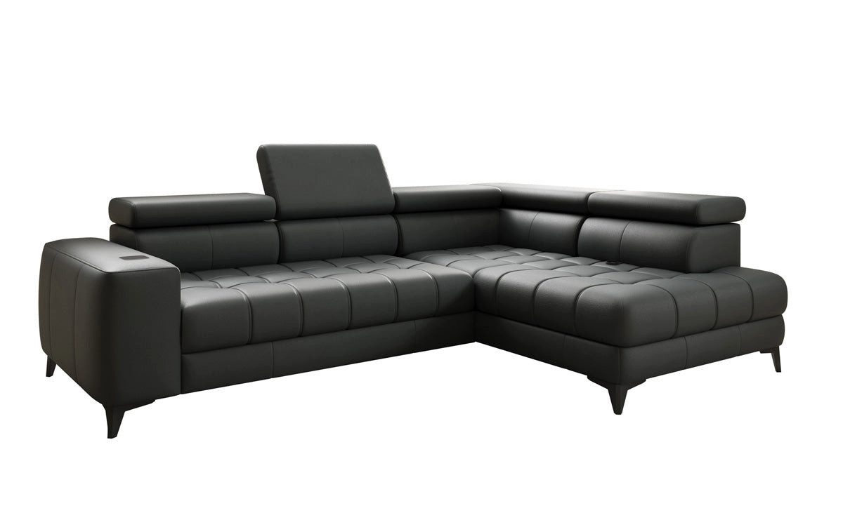 Luxusbetten24 Schlafsofa Designer L Sofa Seluna in Echtleder, mit elektrischer Schlaffunktion, Induktion und Stauraum
