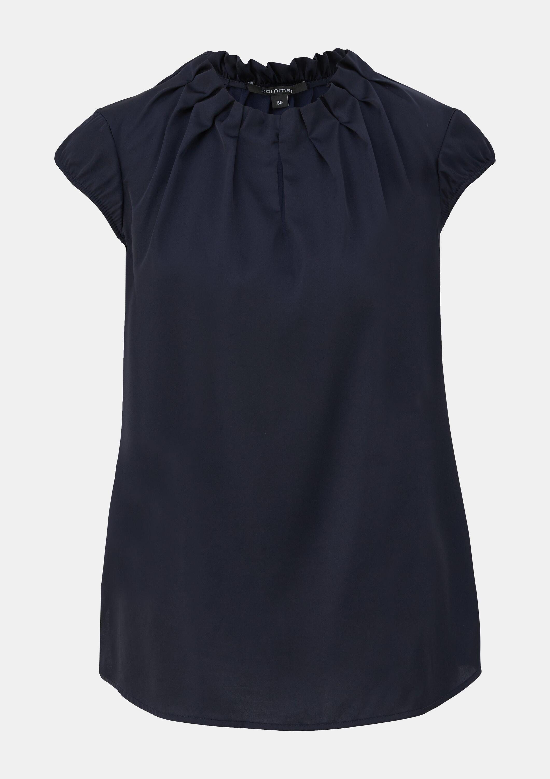 comma Kurzarmbluse Bluse Satinbluse mit Raffung