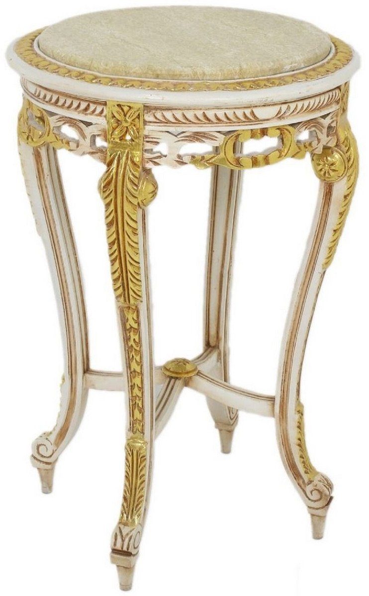 Antik Beige Barock Möbel Marmorplatte Casa Weiß / Gold Padrino 60 x cm Stil 40 Beistelltisch Creme Tisch H. Beistelltisch Barock mit Ø / / - Runder -