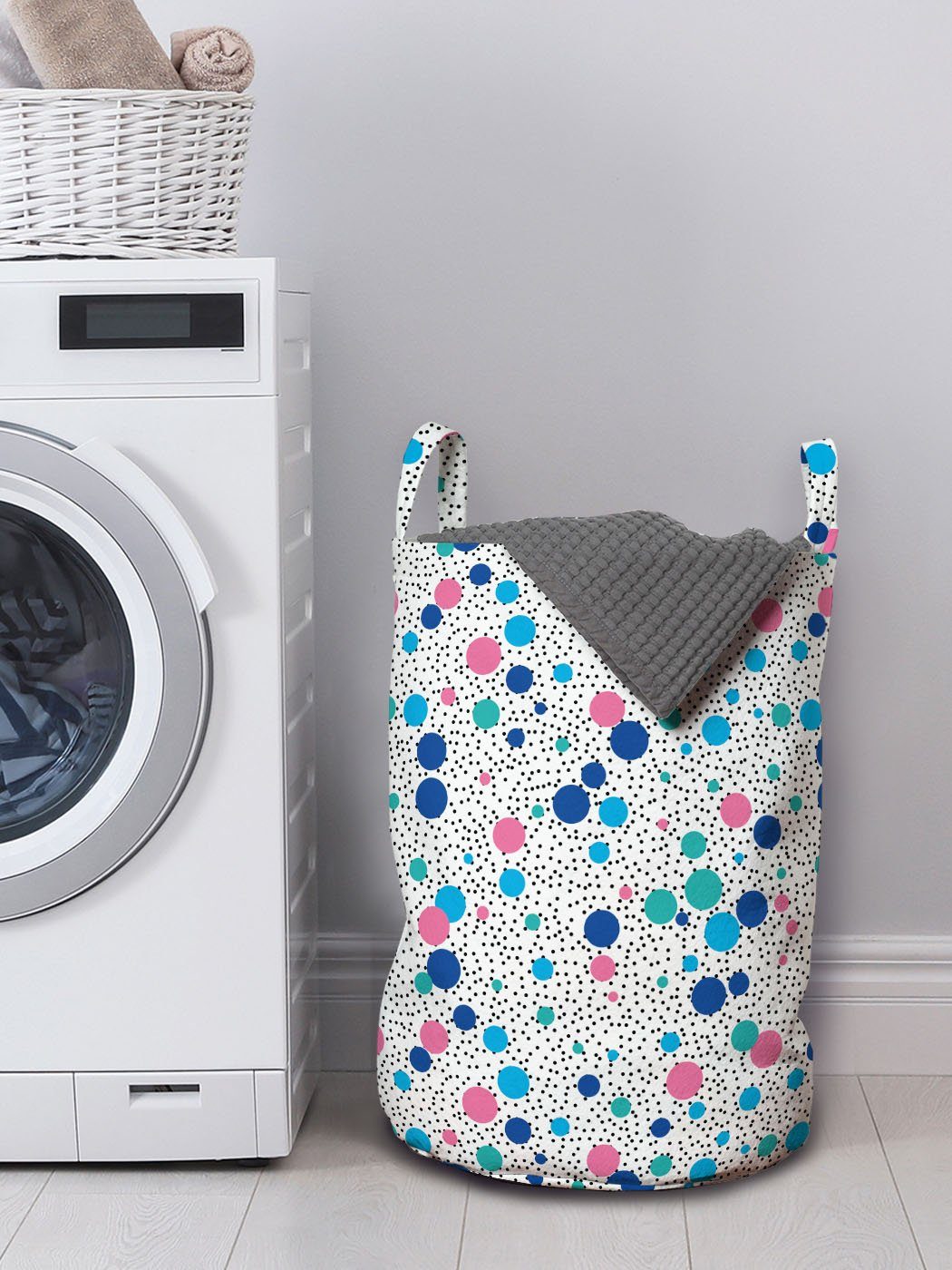 Wäschekorb Girlish Kordelzugverschluss Abstrakt Abakuhaus mit für Kreise Dots Wäschesäckchen Waschsalons, Griffen