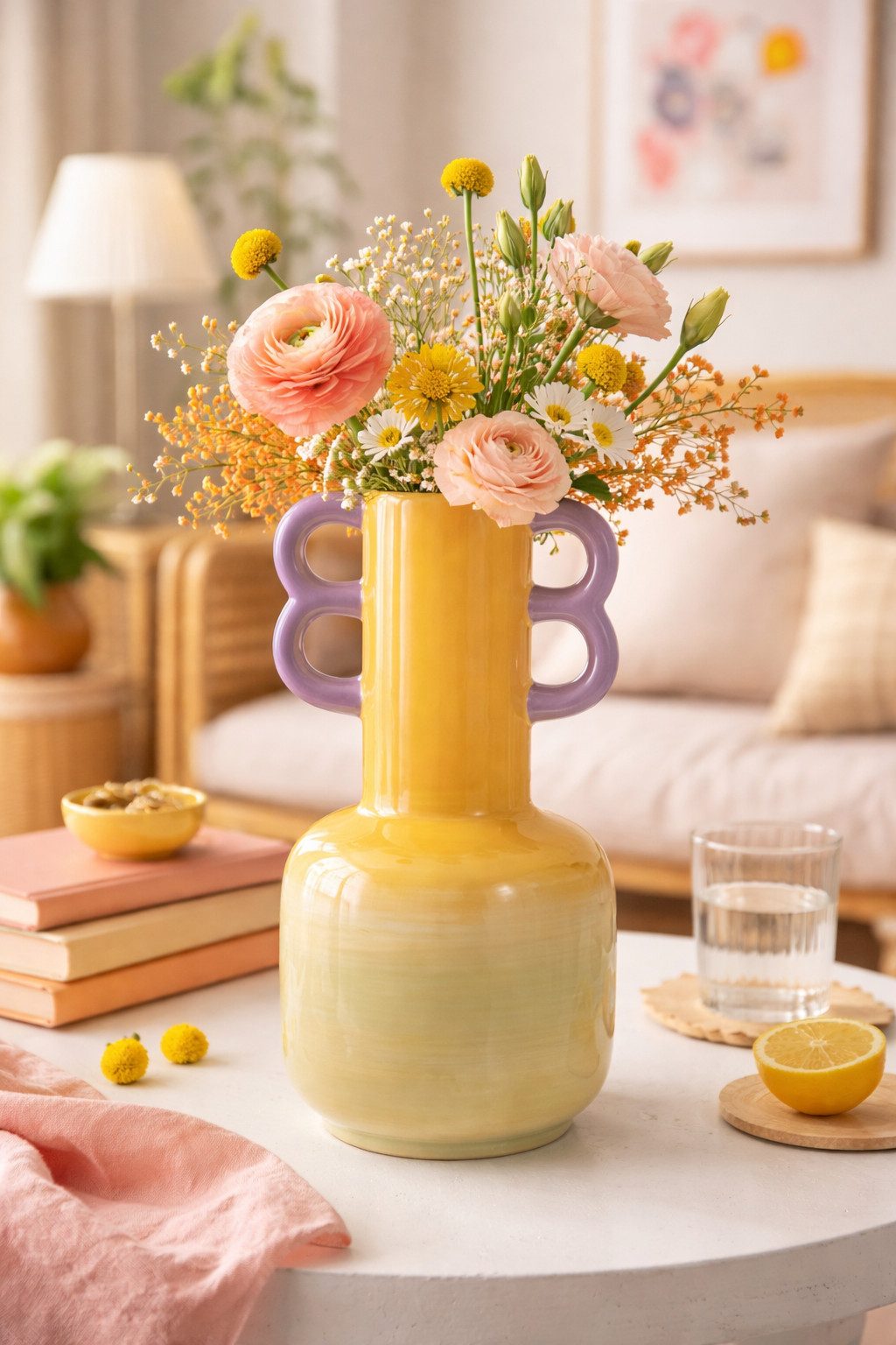 2474U Dekovase Vase SOLARA Bloom aus hochwertiger Keramik mit Doppelhenkel