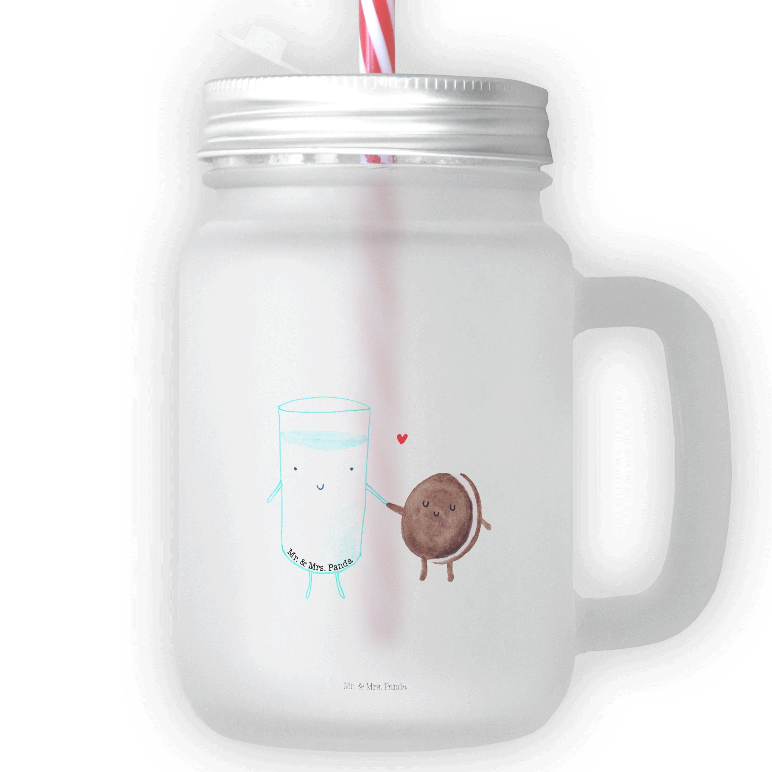 Mr. & Mrs. Panda Glas Milch & Keks - Transparent - Geschenk, Milk, Strohhalm Glas, perfekte, Premium Glas