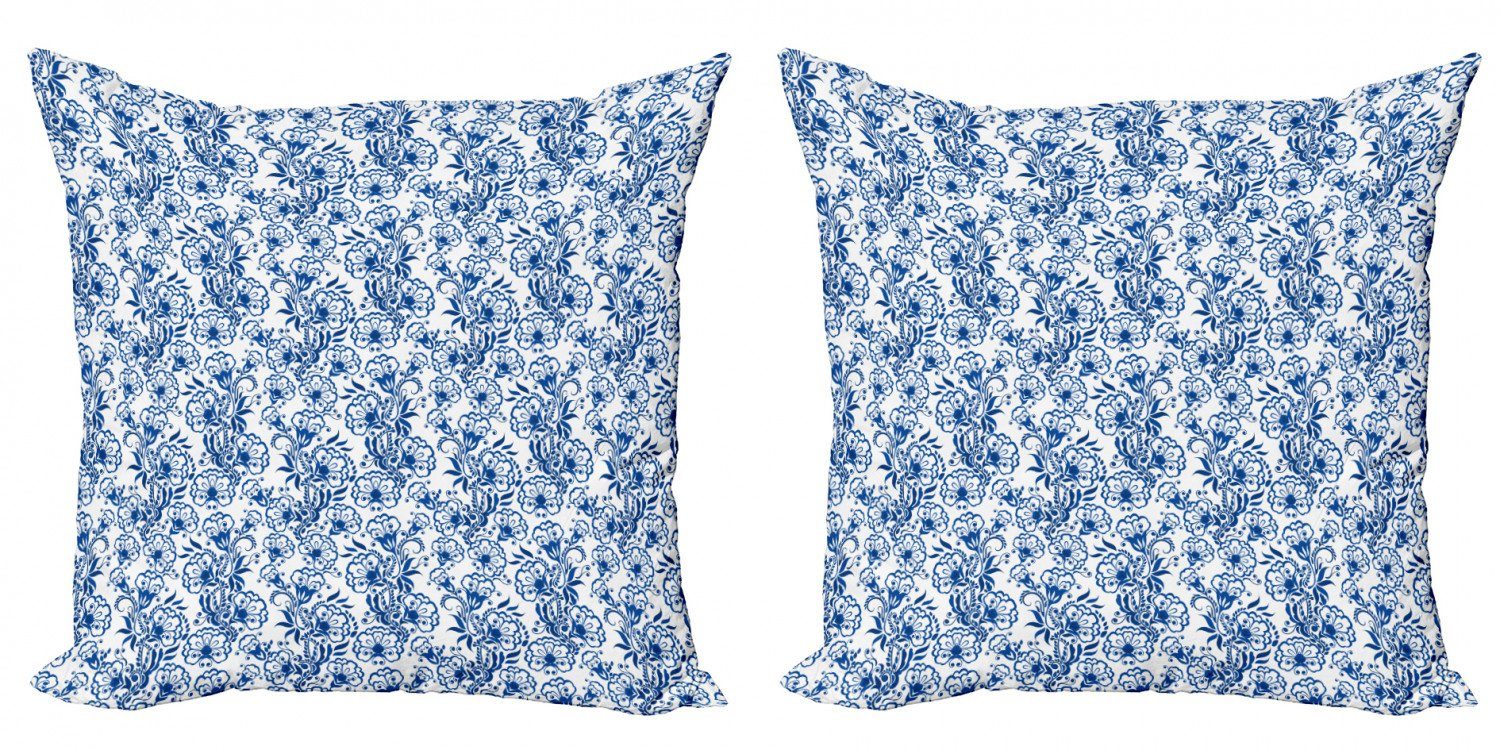 Kissenbezüge Modern Accent Doppelseitiger Digitaldruck, Abakuhaus (2 Stück), Blau Russisch Gzhel Stil Flora