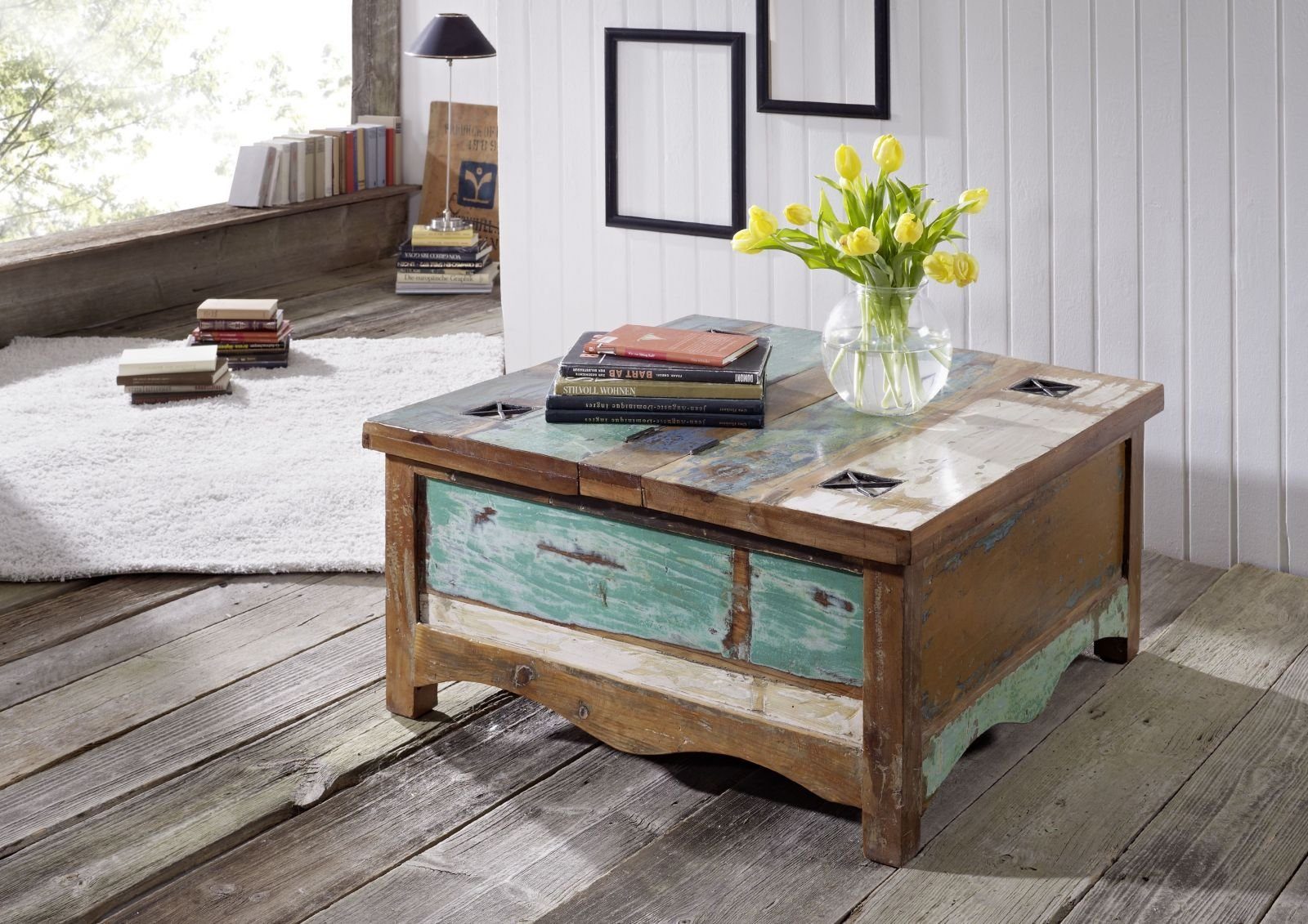 Massivmoebel24 Couchtisch NATURE OF SPIRIT (Massivholz, Massivholztisch), Couchtisch Altholz 90x90x45 mehrfarbig lackiert NATURE OF SPIRIT #07