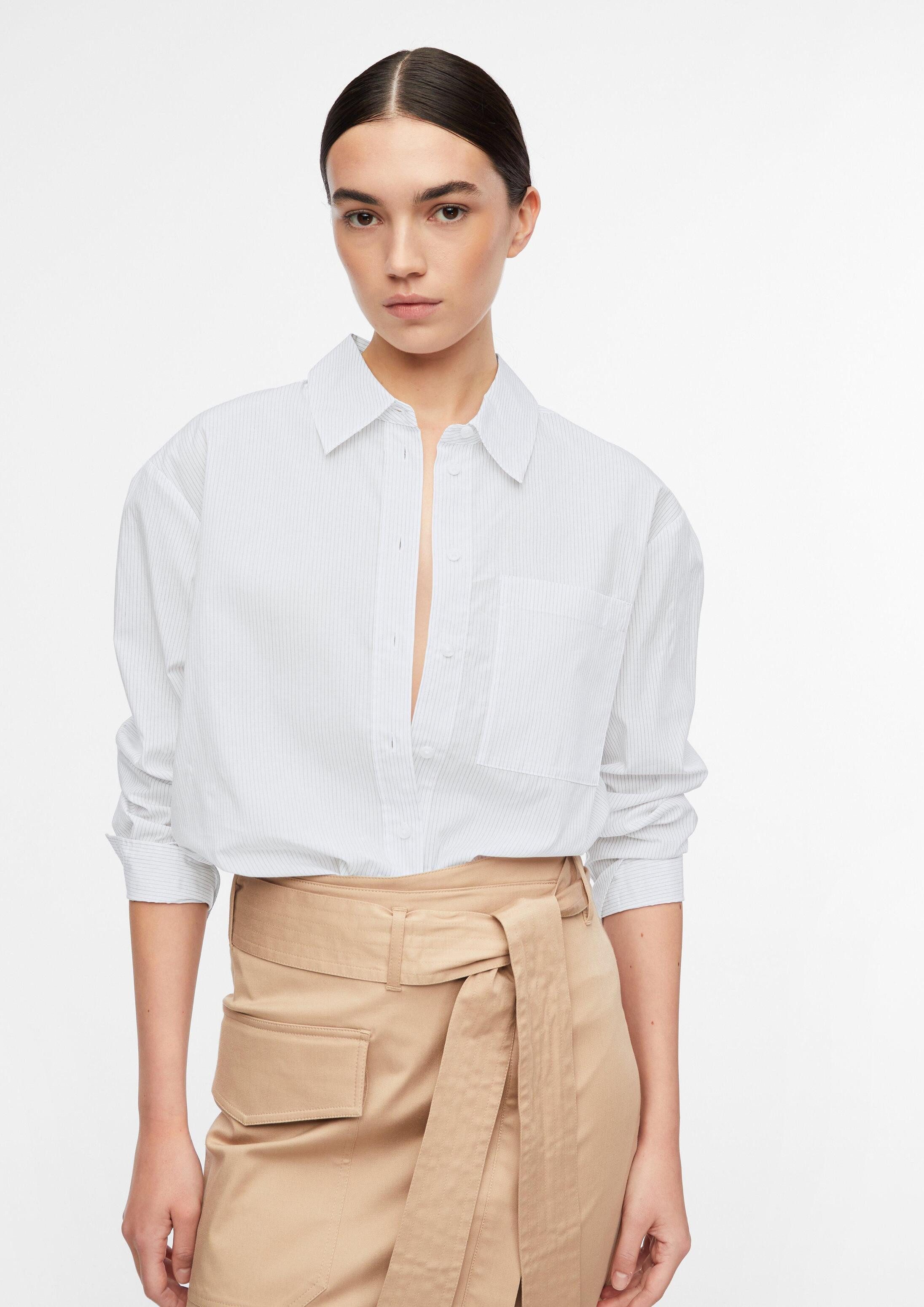 comma Langarmbluse Bluse Popeline-Hemdbluse im Relaxed Fit